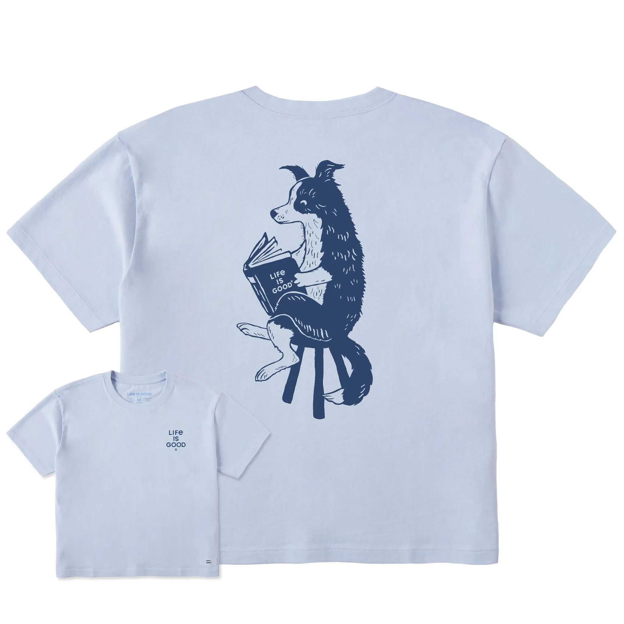 Women's Bert's Collie with Book Short Sleeve Crusher Boxy Tee Life is Good