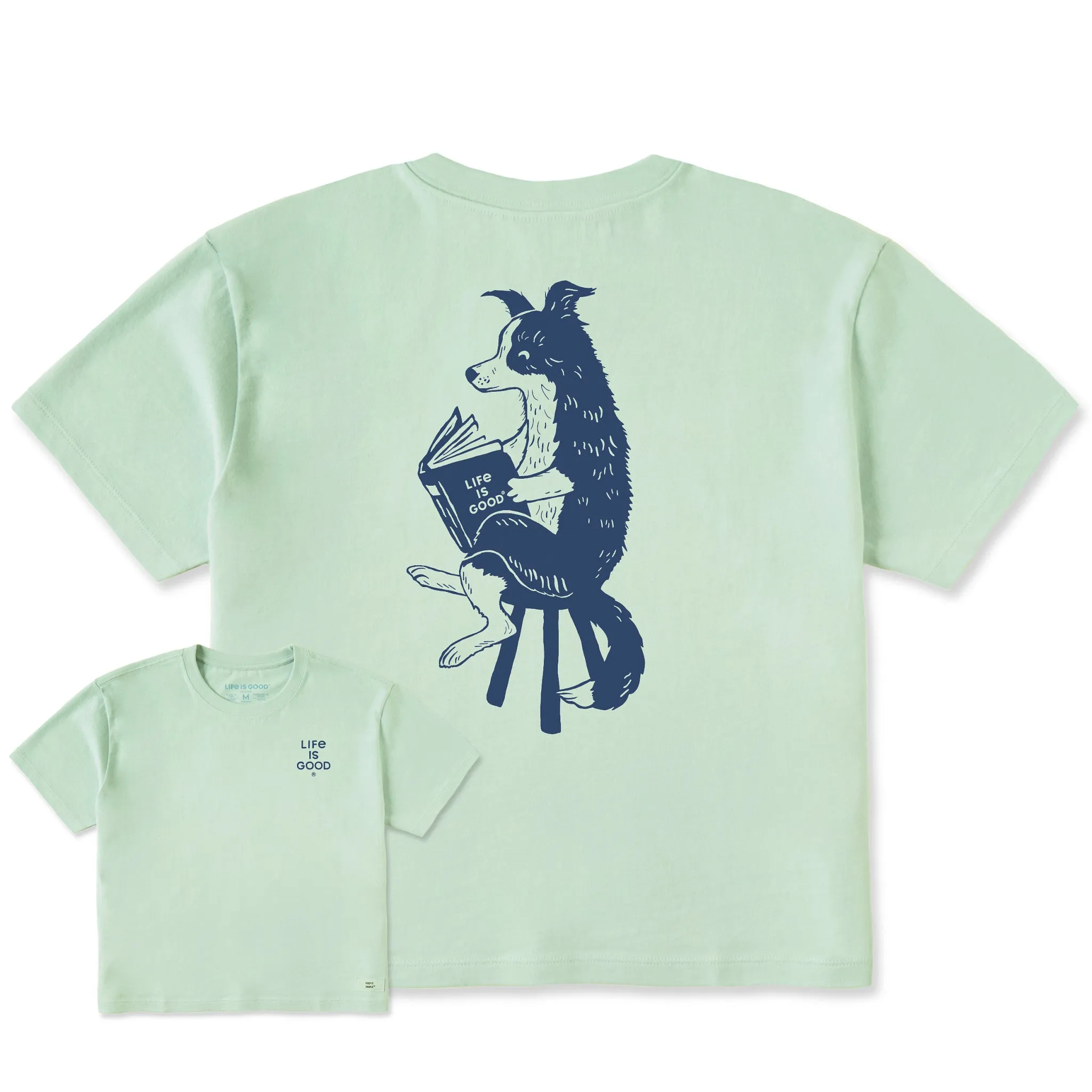 Women's Bert's Collie with Book Short Sleeve Crusher Boxy Tee Life is Good