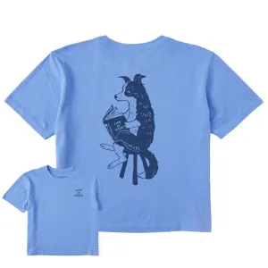 Women's Bert's Collie with Book Short Sleeve Crusher Boxy Tee Life is Good