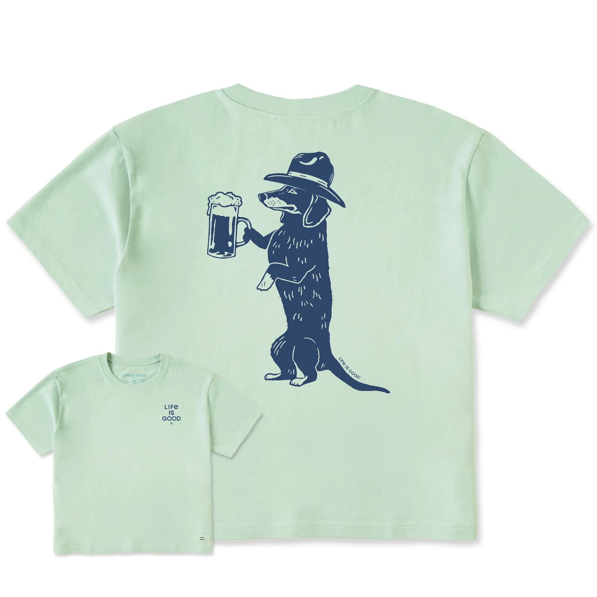 Women's Bert's Dachshund w Beer Short Sleeve Crusher Boxy Tee Life is Good