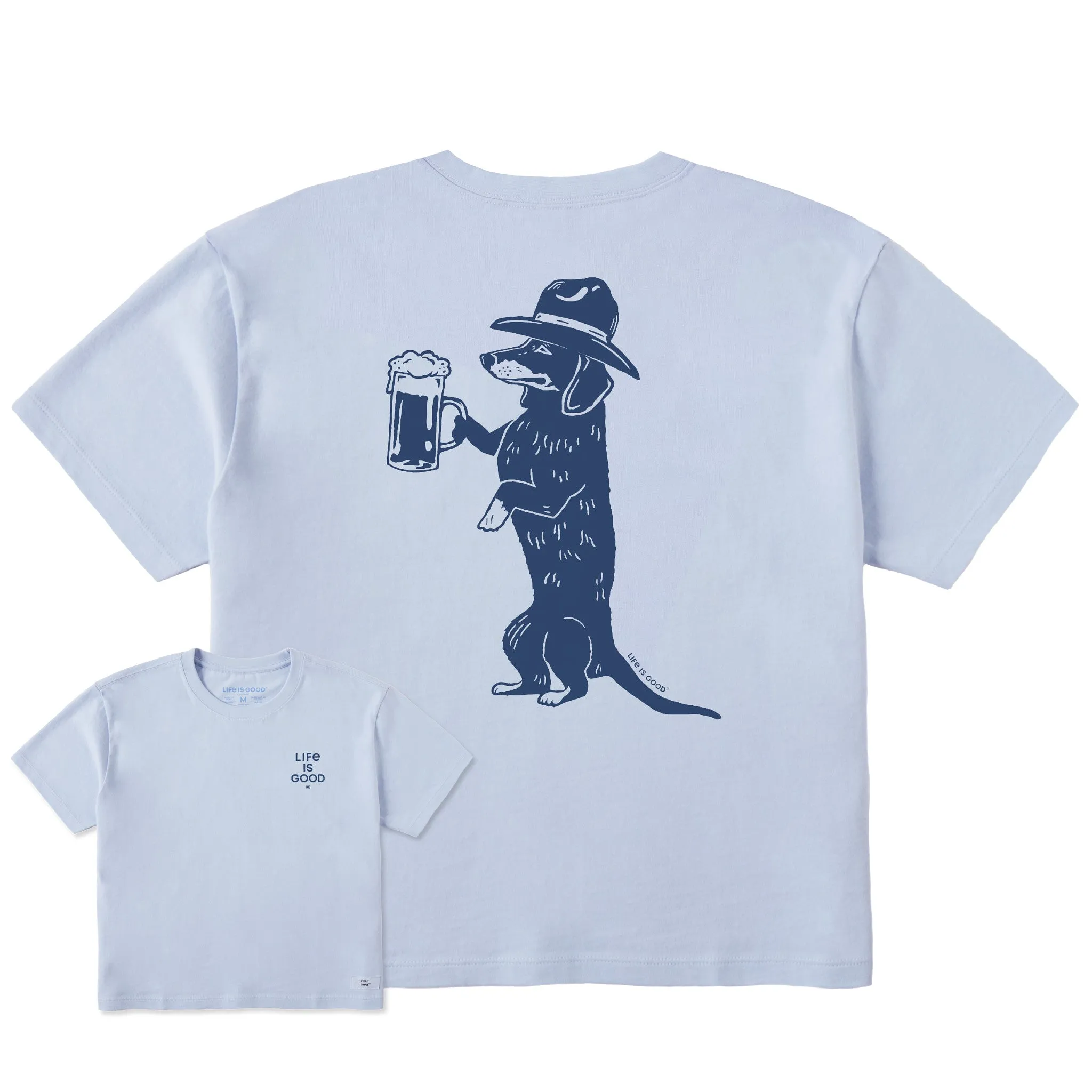 Women's Bert's Dachshund w Beer Short Sleeve Crusher Boxy Tee Life is Good