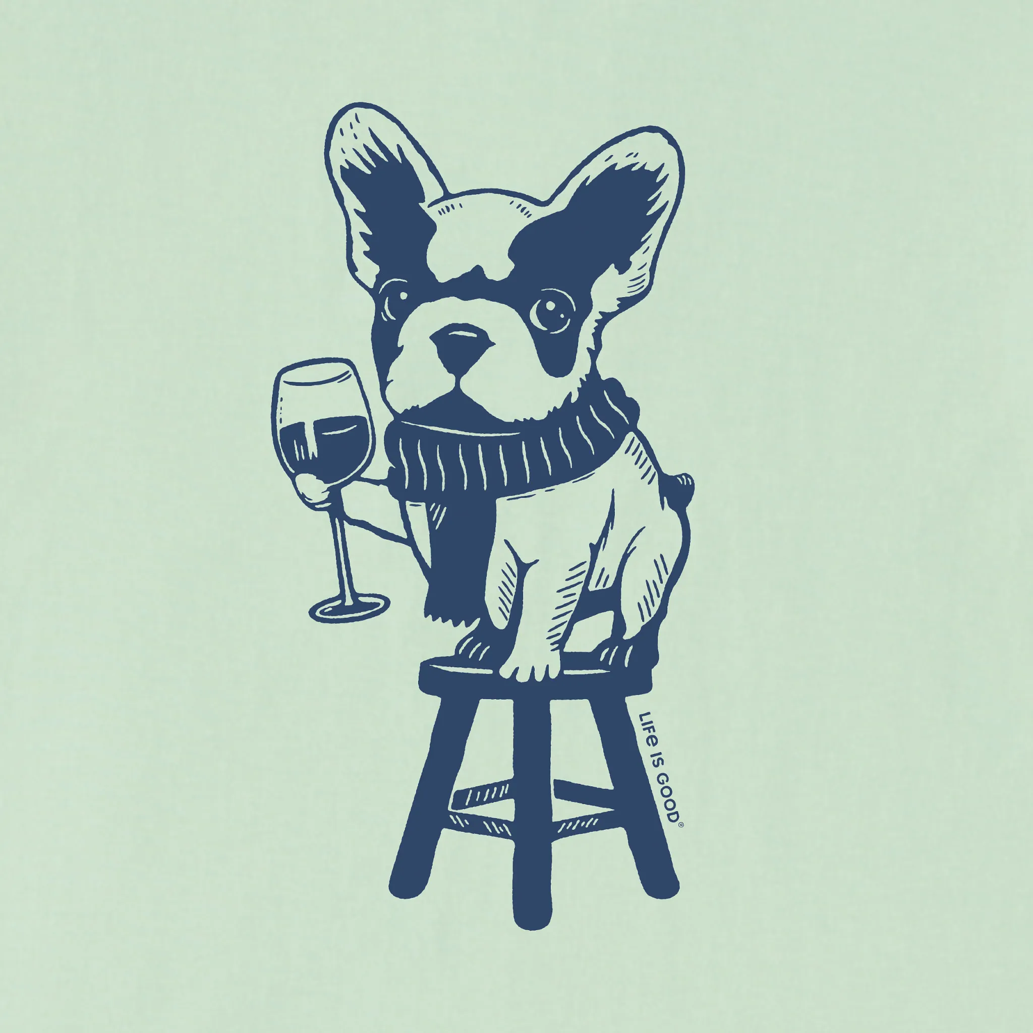 Women's Bert's Frenchie with Wine Short Sleeve Crusher Boxy Tee Life is Good