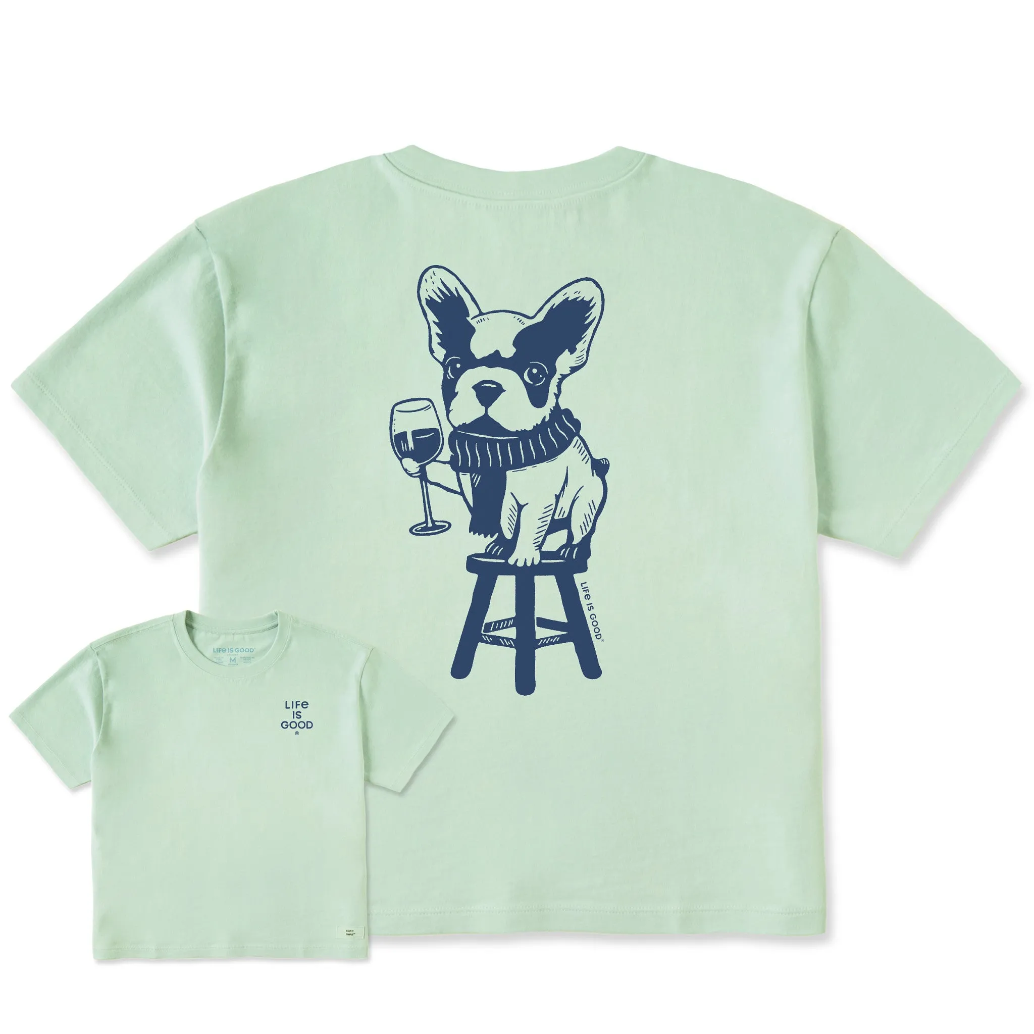 Women's Bert's Frenchie with Wine Short Sleeve Crusher Boxy Tee Life is Good