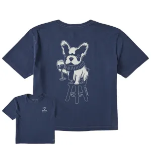 Women's Bert's Frenchie with Wine Short Sleeve Crusher Boxy Tee Life is Good