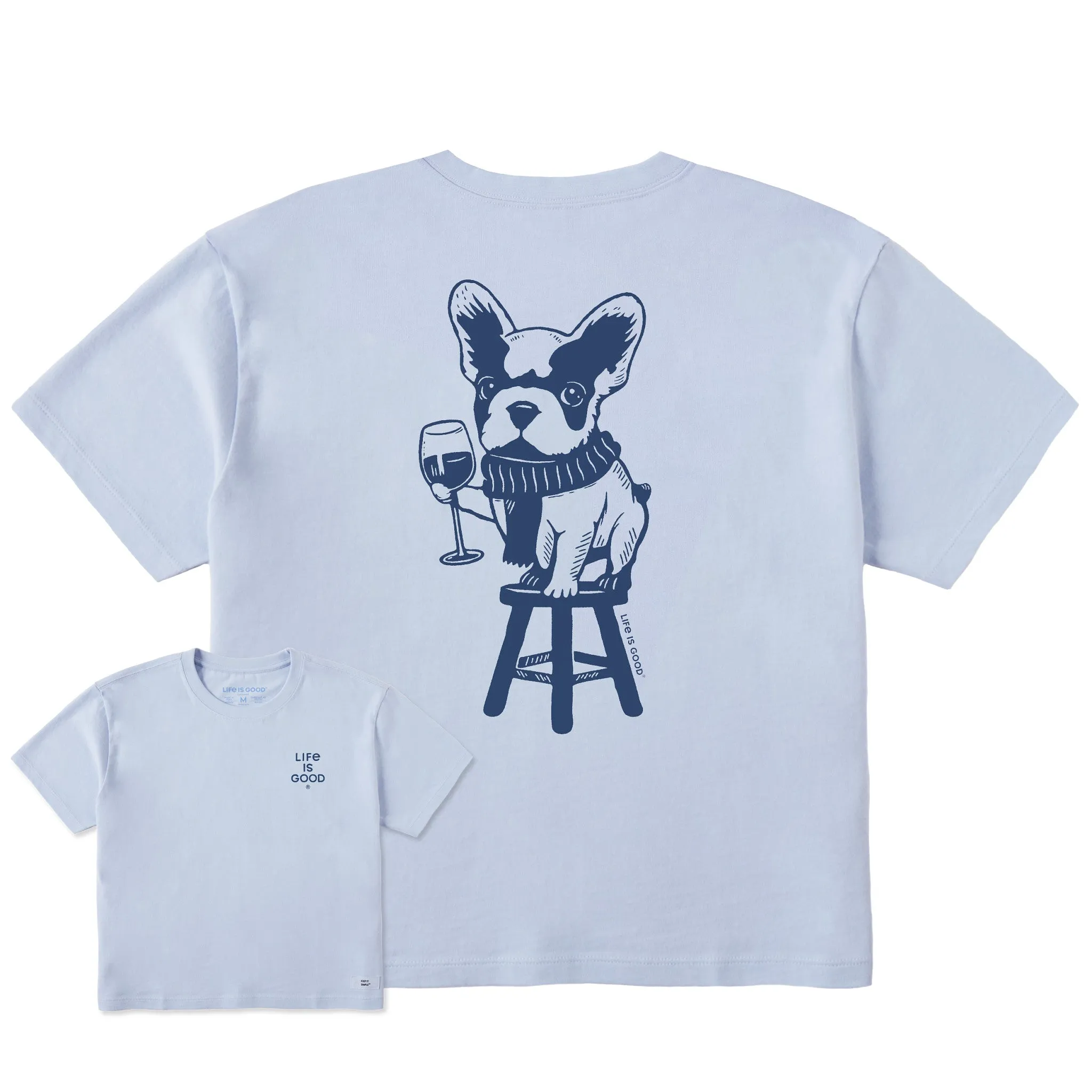 Women's Bert's Frenchie with Wine Short Sleeve Crusher Boxy Tee Life is Good
