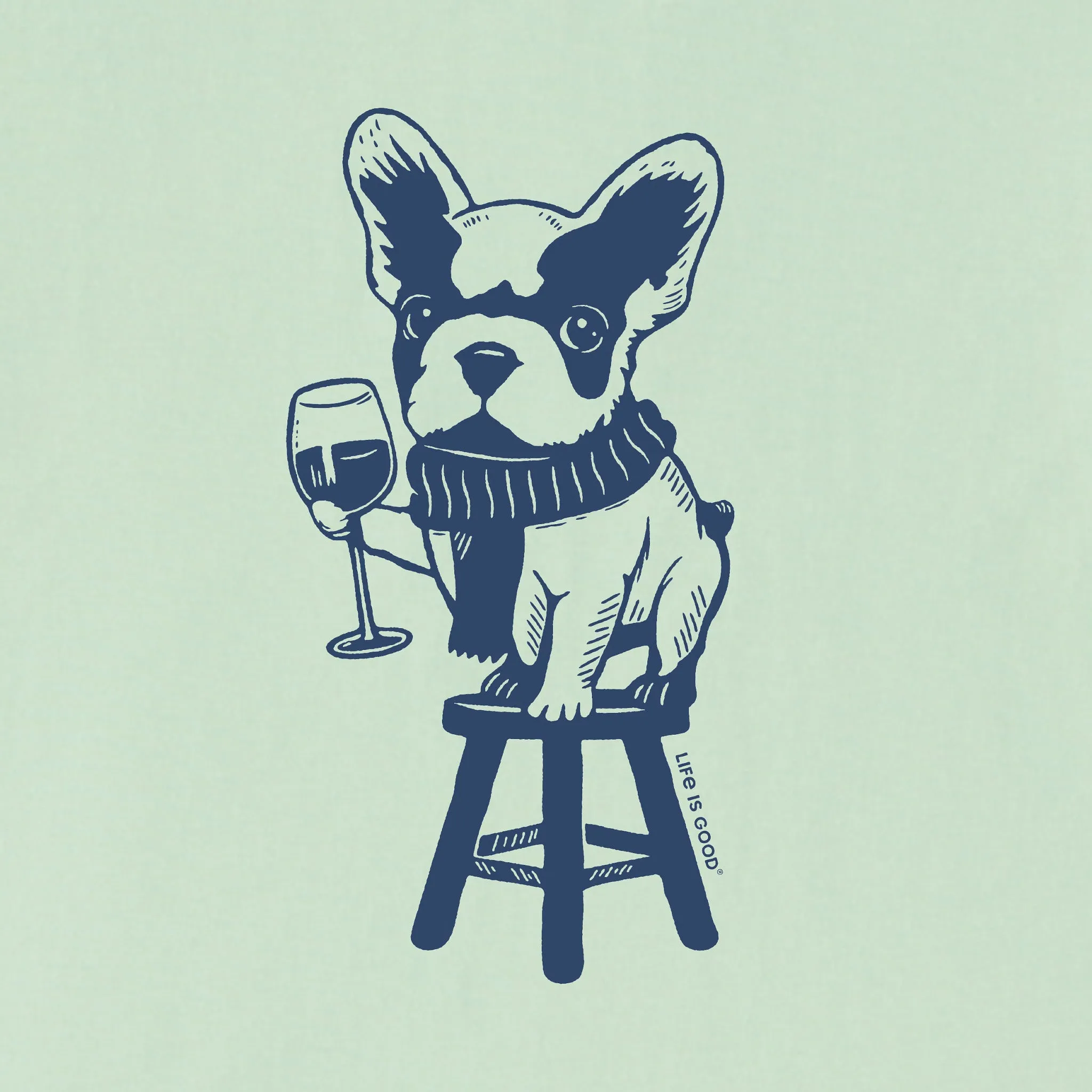 Women's Bert's Frenchie with Wine Short Sleeve Crusher Boxy Tee Life is Good