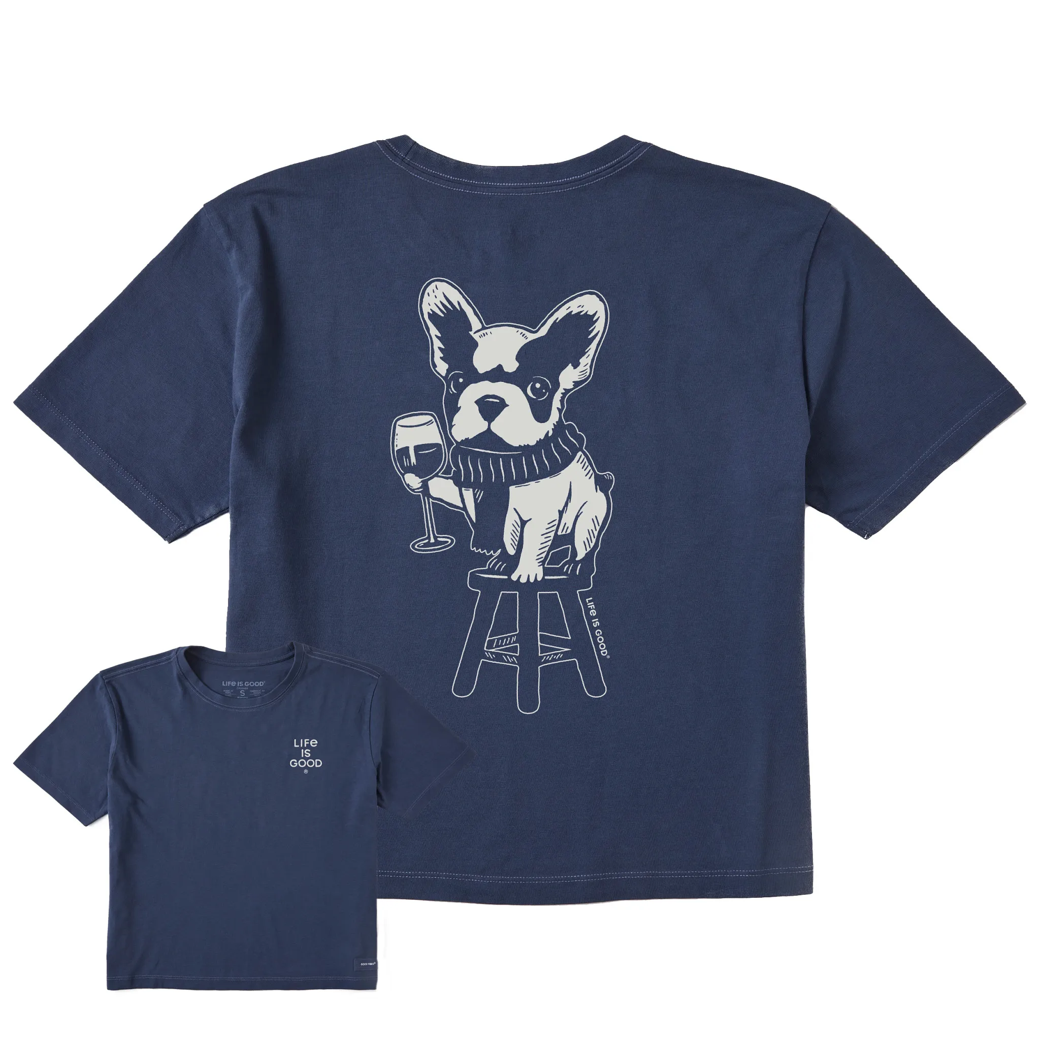 Women's Bert's Frenchie with Wine Short Sleeve Crusher Boxy Tee Life is Good