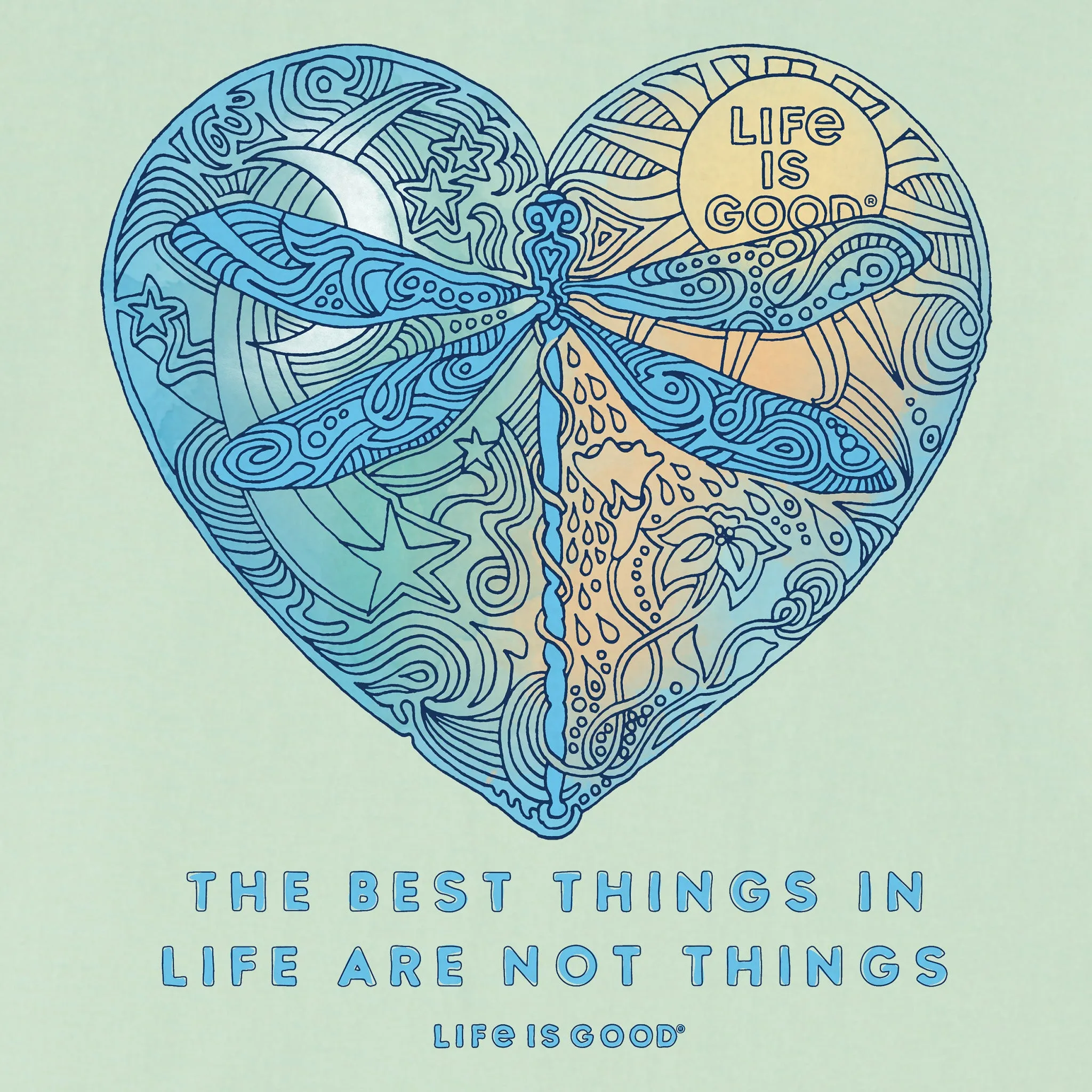 Women's Best Things Dragonfly Heart Short Sleeve Crusher Vee Life is Good