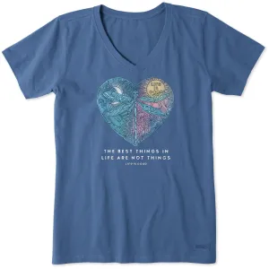 Women's Best Things Dragonfly Heart Short Sleeve Crusher Vee Life is Good