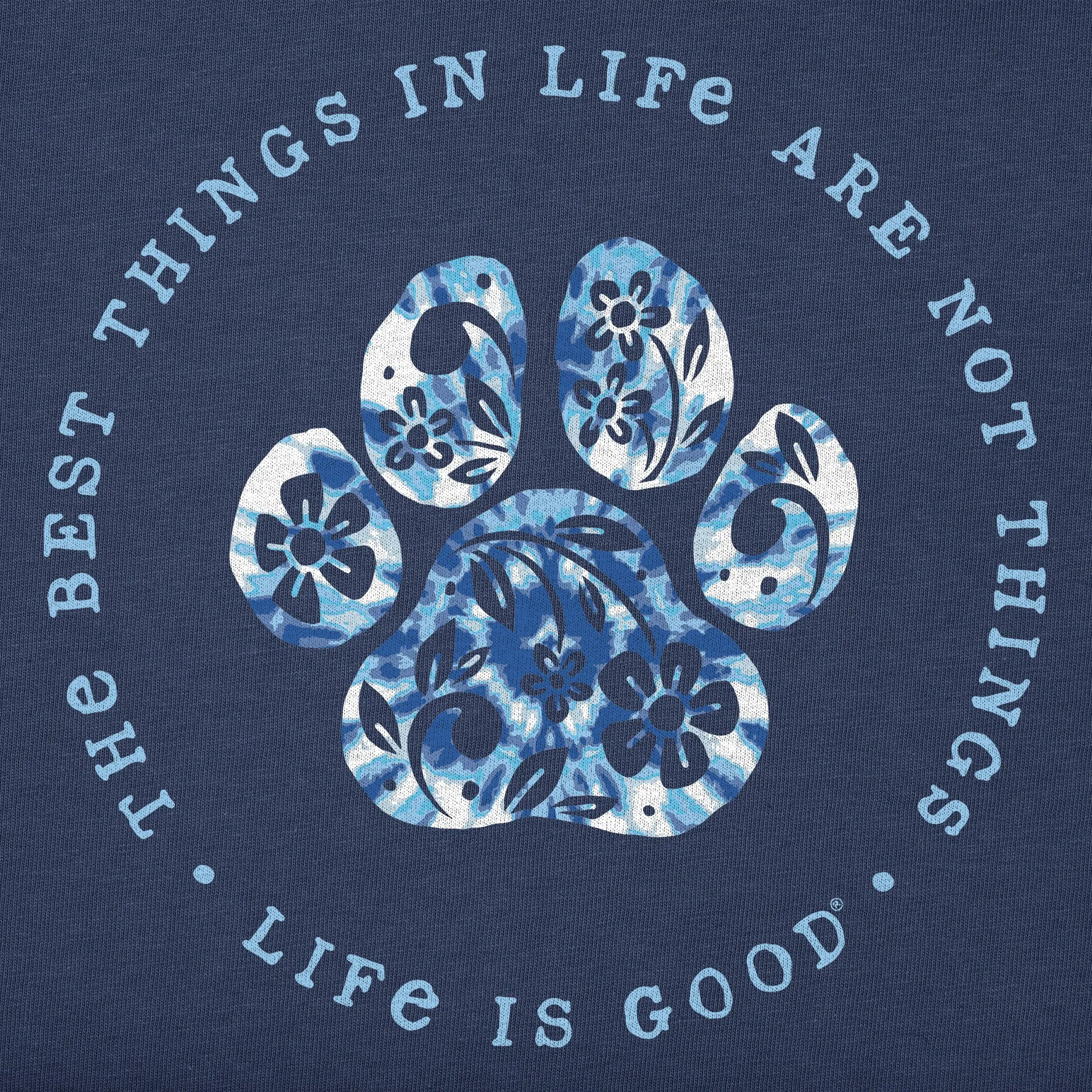 Women's Best Things Floral Paw Tie Dye Simply True Fleece Crew Life is Good