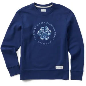 Women's Best Things Floral Paw Tie Dye Simply True Fleece Crew Life is Good