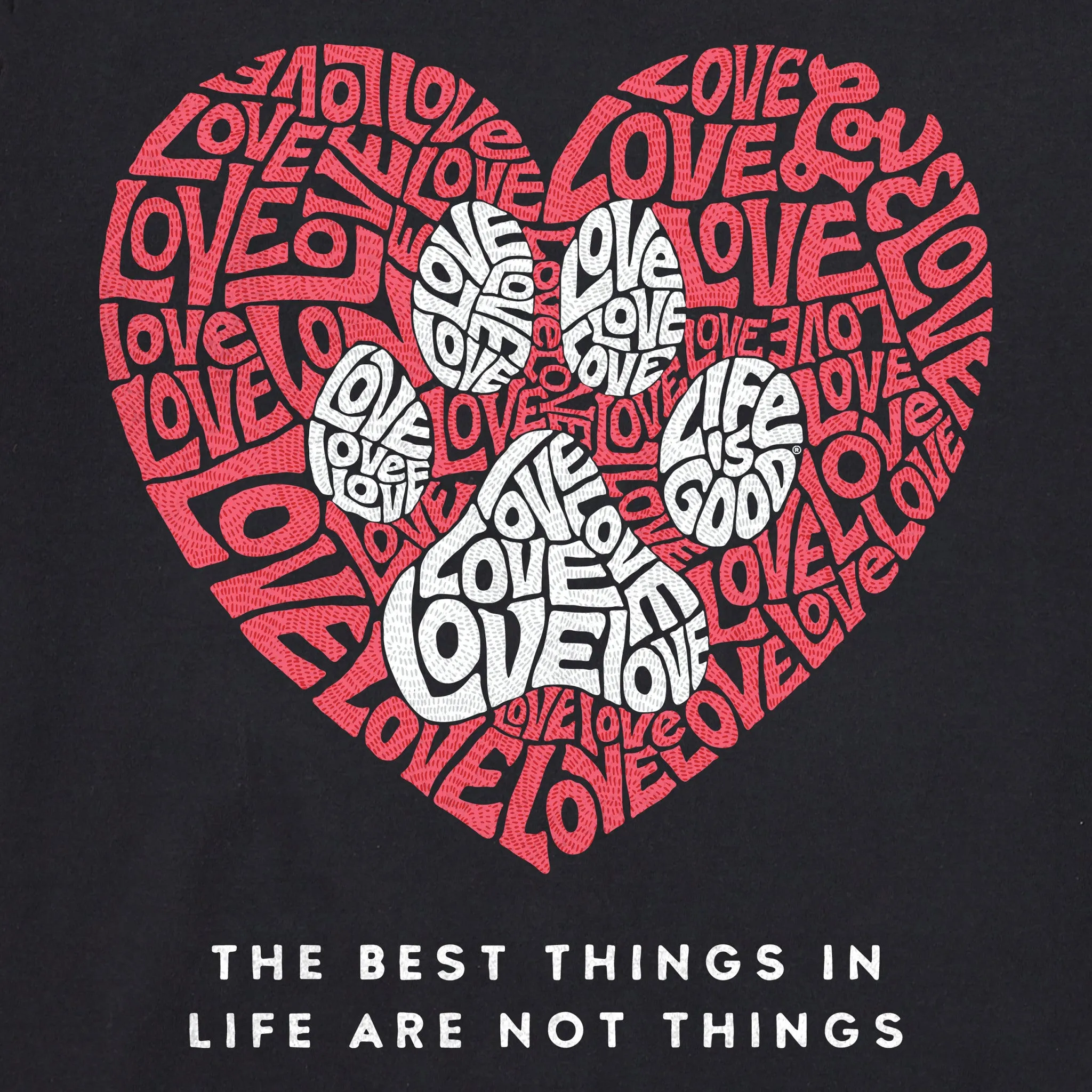 Women's Best Things Paw Heart Long Sleeve Crusher Vee Life is Good