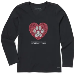 Women's Best Things Paw Heart Long Sleeve Crusher Vee Life is Good