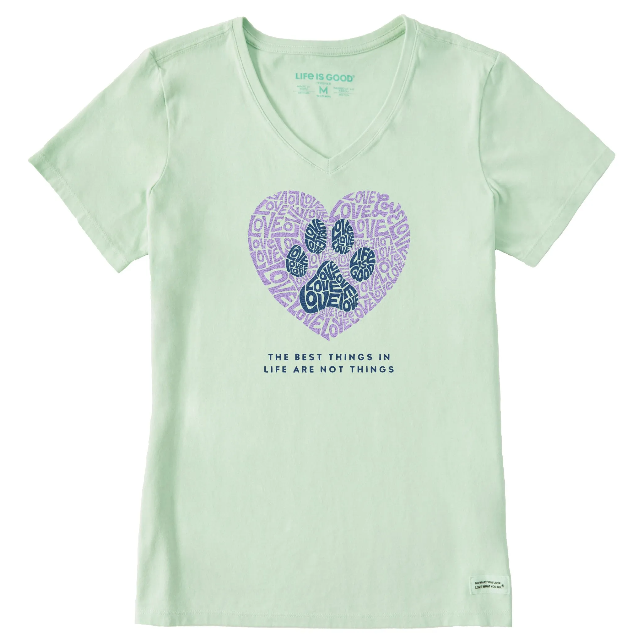 Women's Best Things Paw Heart Short Sleeve Vee Life is Good