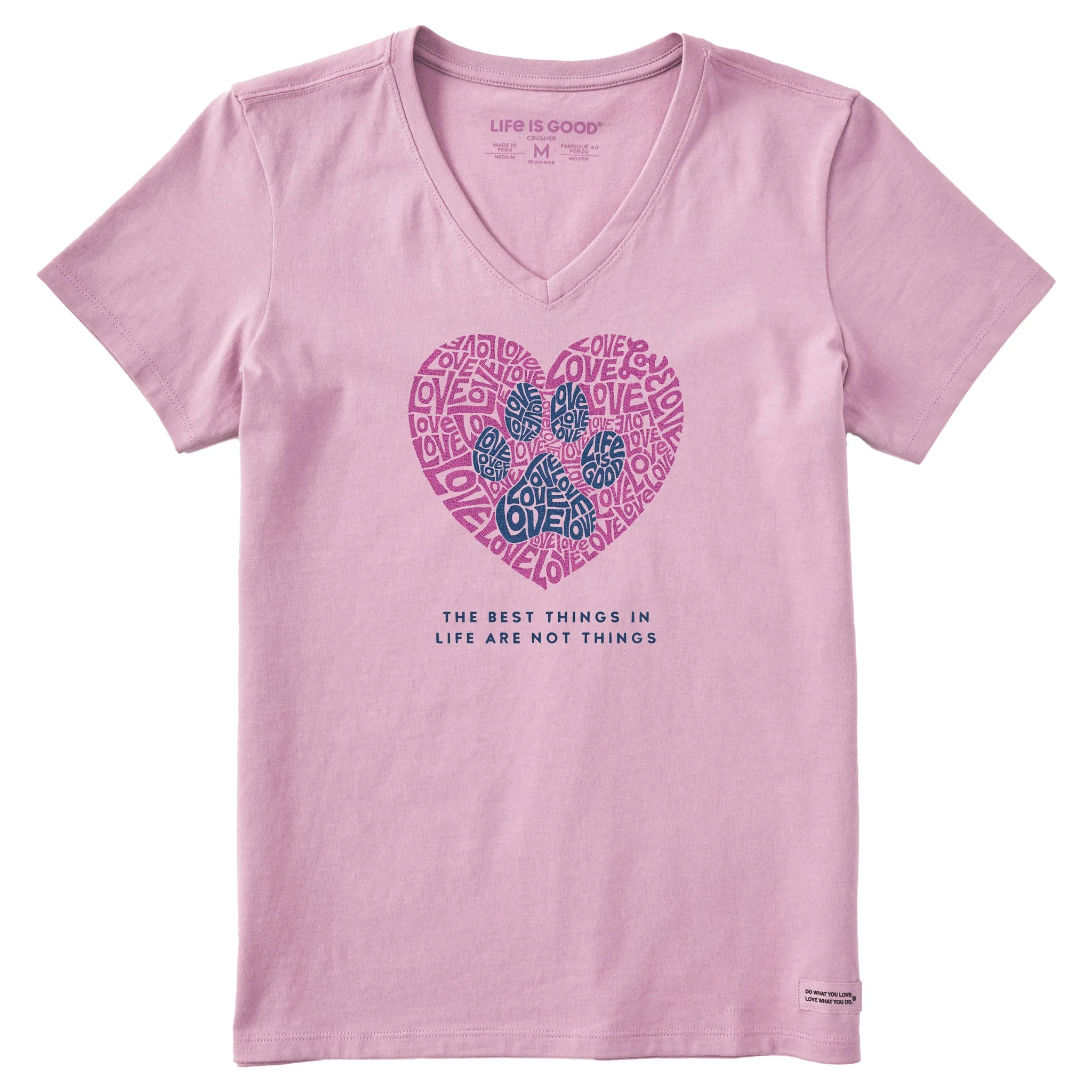 Women's Best Things Paw Heart Short Sleeve Vee Life is Good