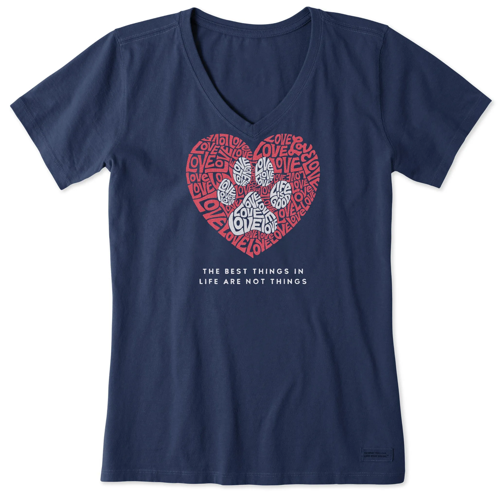 Women's Best Things Paw Heart Short Sleeve Vee Life is Good
