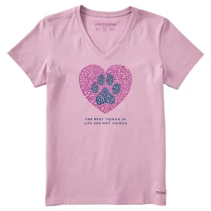 Women's Best Things Paw Heart Short Sleeve Vee Life is Good