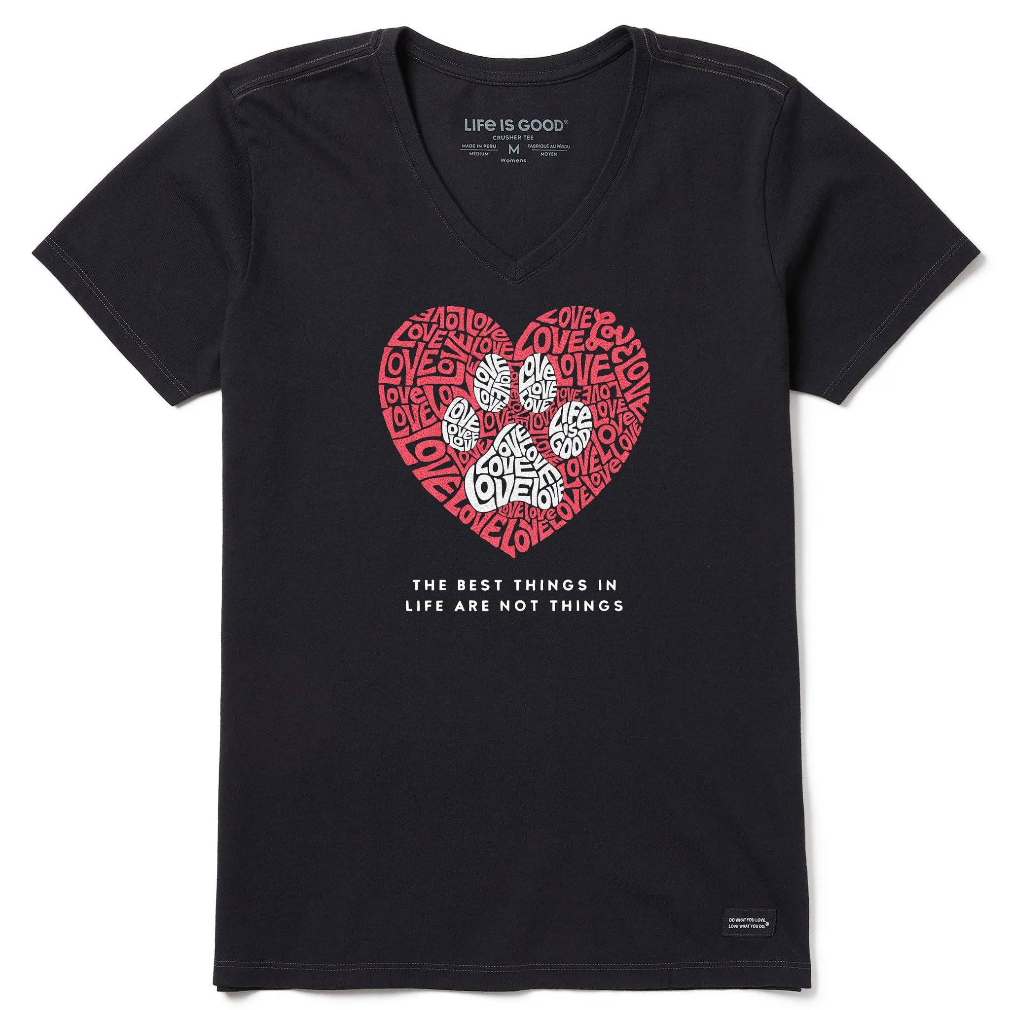 Women's Best Things Paw Heart Short Sleeve Vee Life is Good