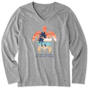 Women's Best Things Sea Turtle Beach Long Sleeve Crusher Vee Life is Good