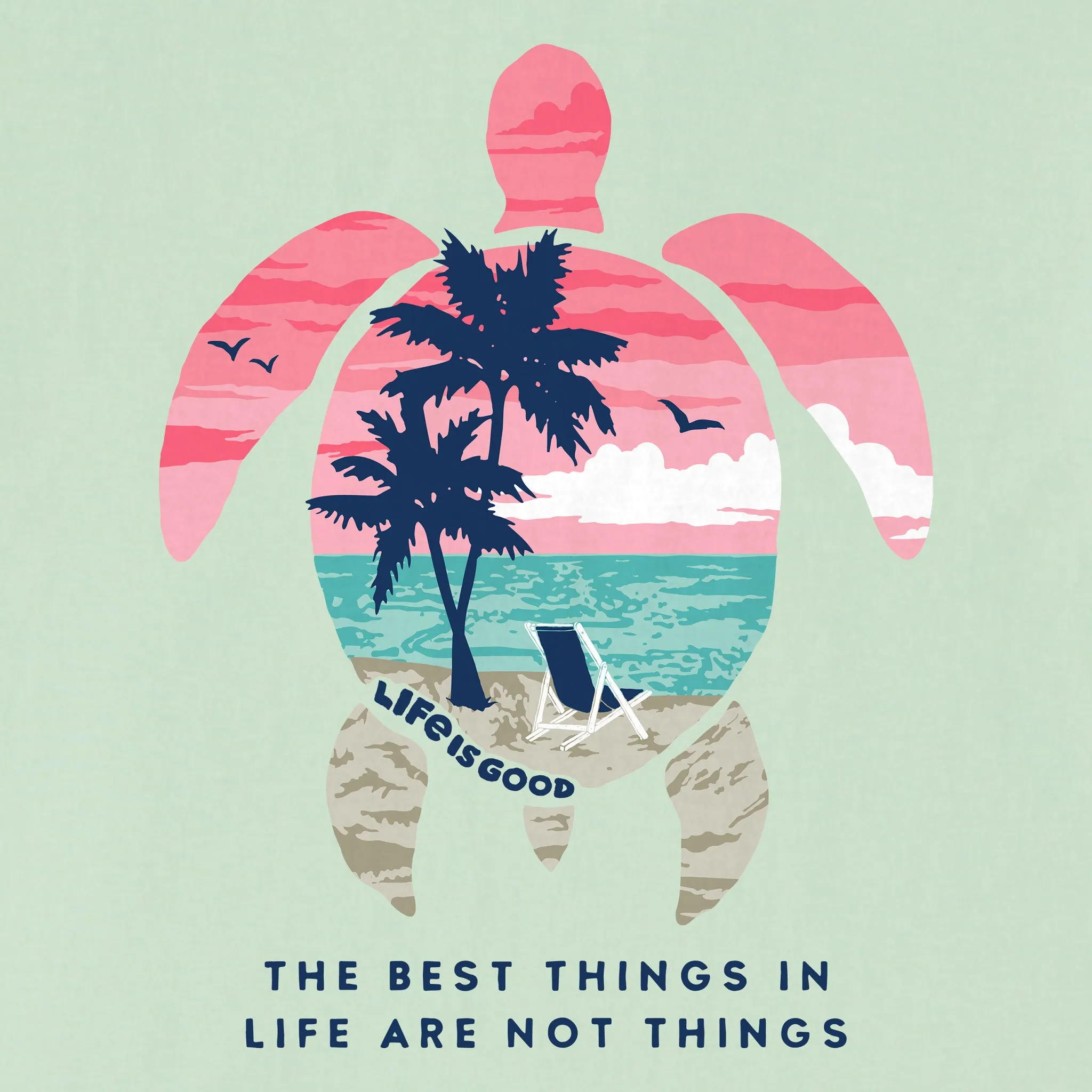 Women's Best Things Sea Turtle Beach Short Sleeve Vee Life is Good