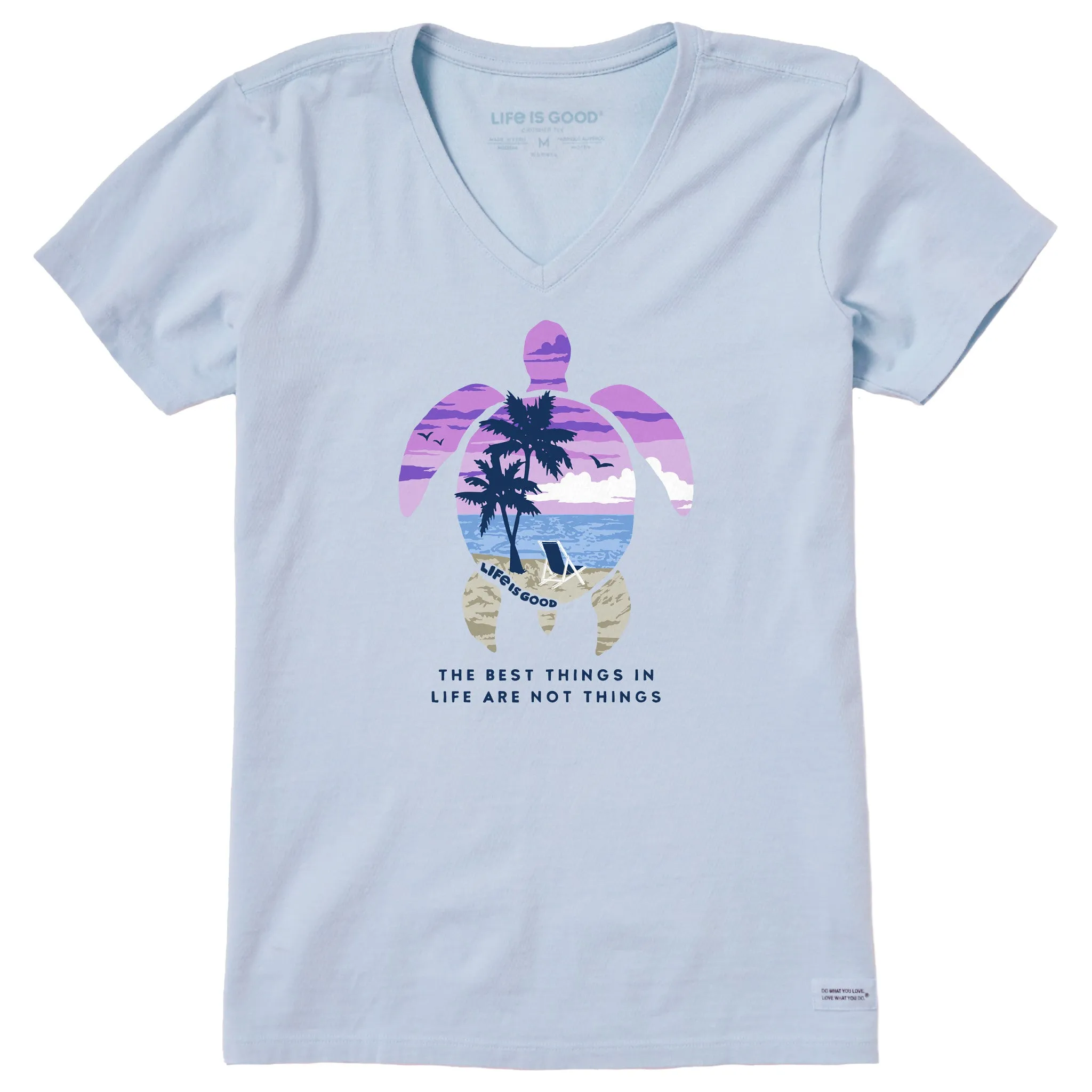 Women's Best Things Sea Turtle Beach Short Sleeve Vee Life is Good