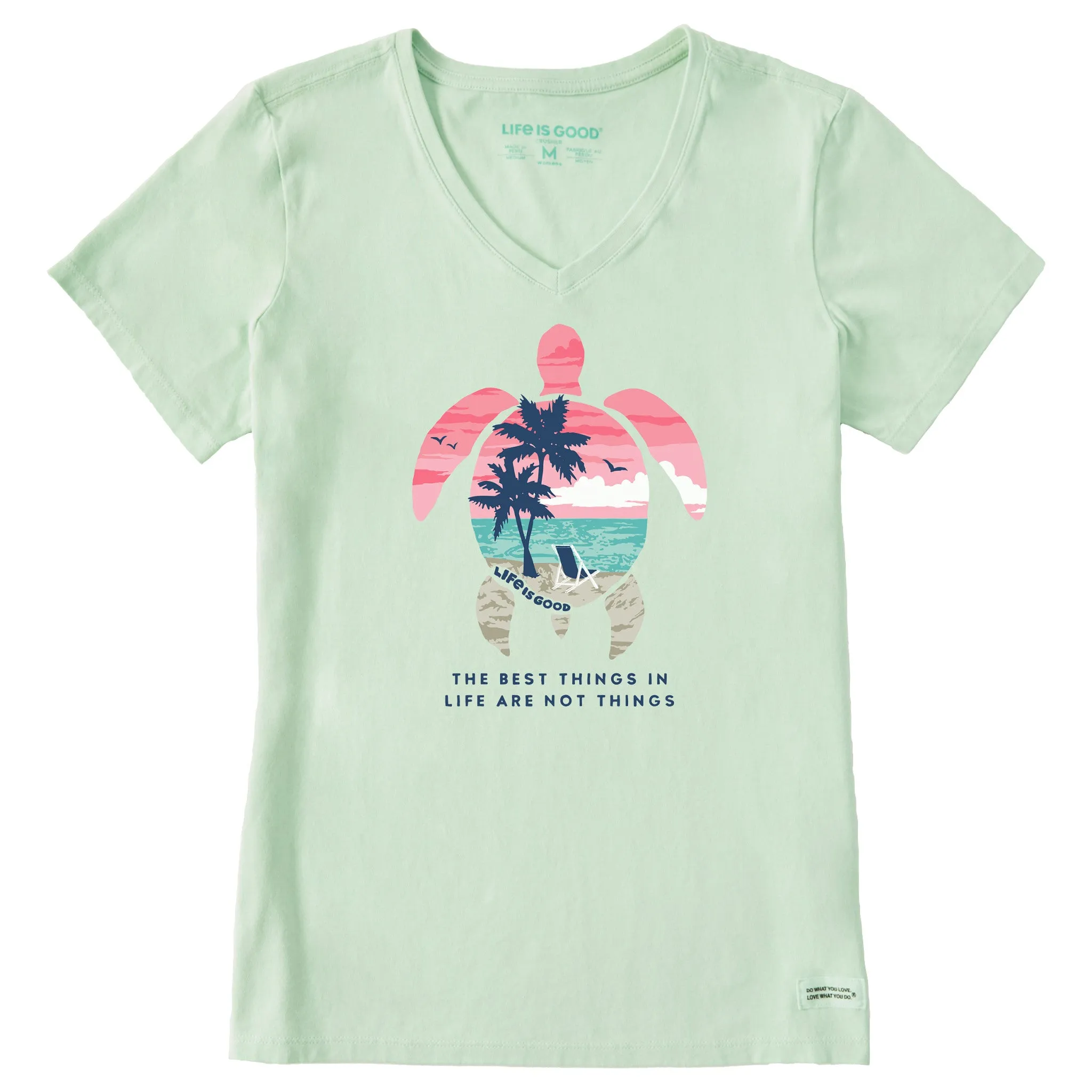 Women's Best Things Sea Turtle Beach Short Sleeve Vee Life is Good