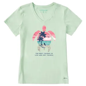 Women's Best Things Sea Turtle Beach Short Sleeve Vee Life is Good