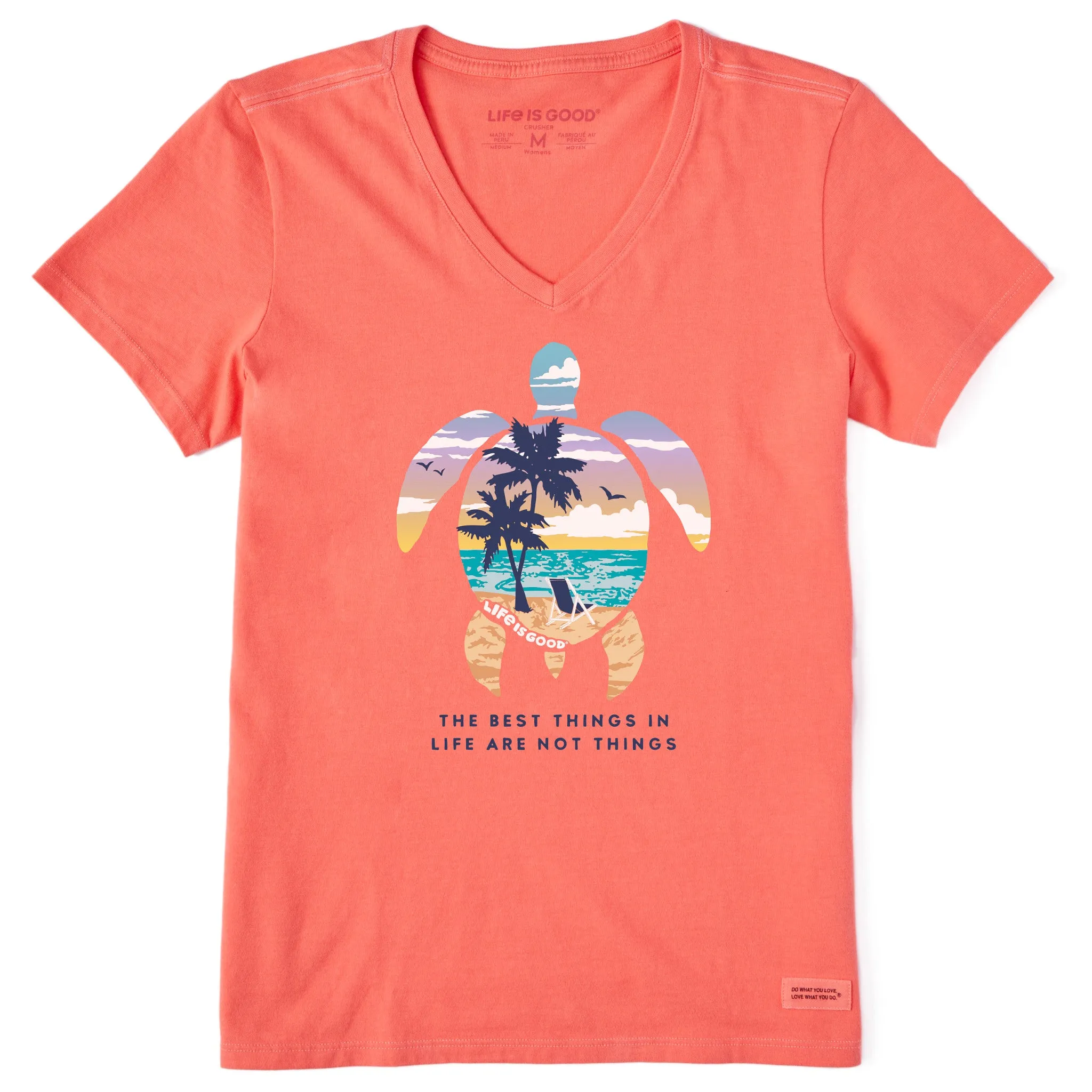Women's Best Things Sea Turtle Beach Short Sleeve Vee Life is Good