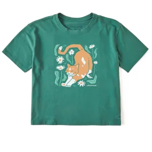 Women's Big Stretch Cat Short Sleeve Crusher Boxy Tee Life is Good