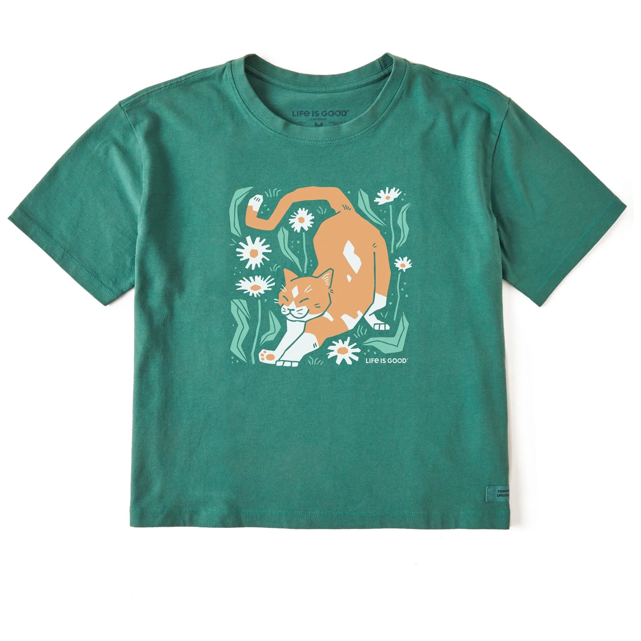 Women's Big Stretch Cat Short Sleeve Crusher Boxy Tee Life is Good