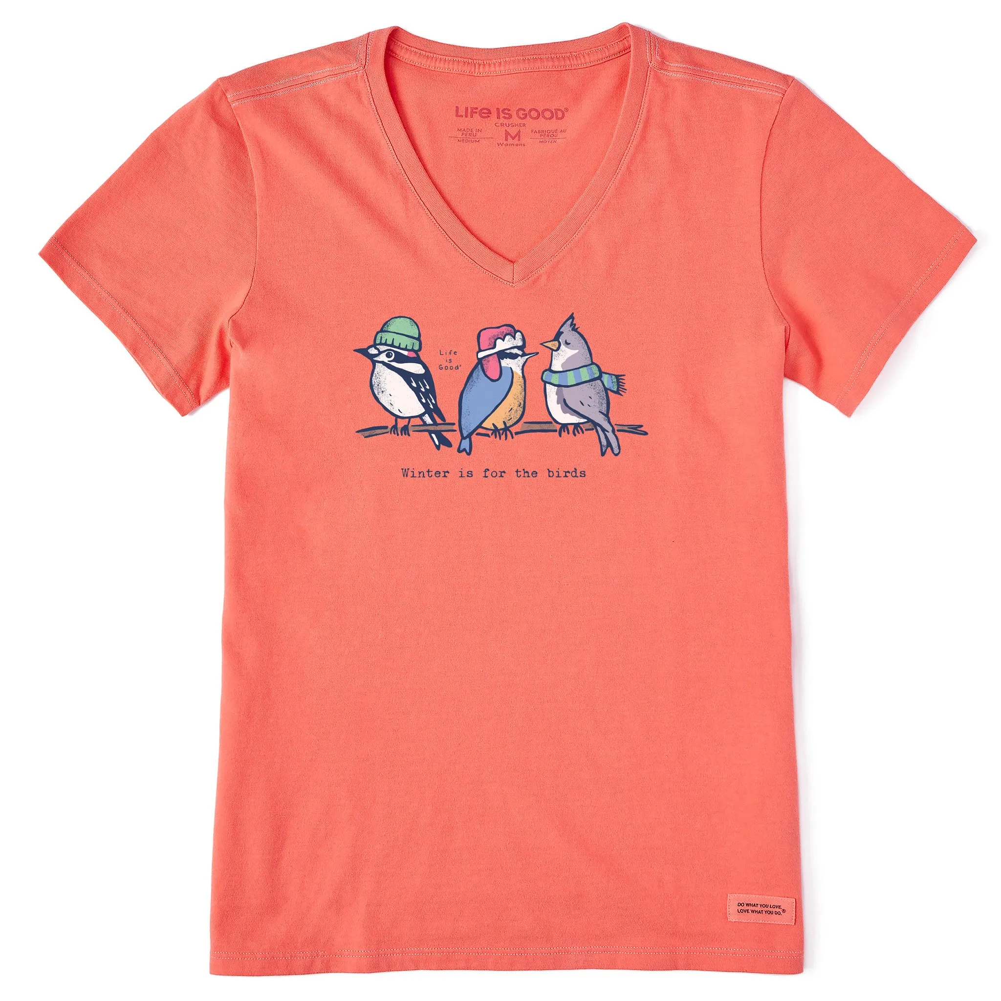 Women's Birds Winter is for the Birds Short Sleeve Crusher Vee Life is Good