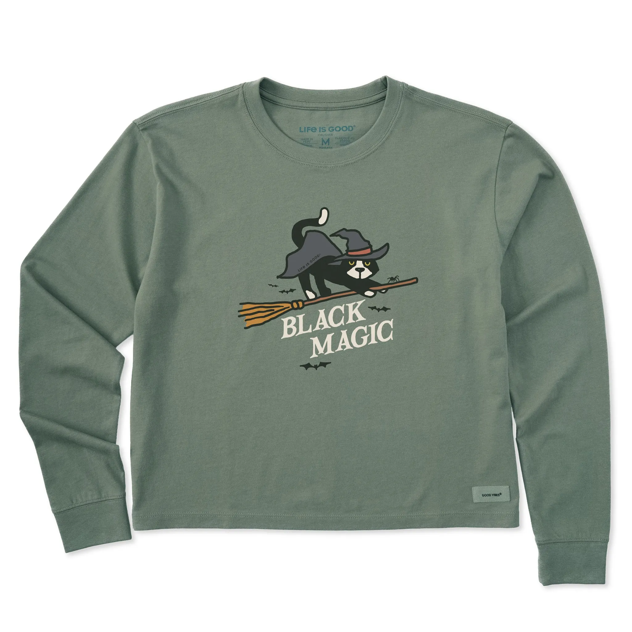 Women's Black Magic Broomstick Long Sleeve Crusher Boxy Tee Life is Good