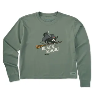 Women's Black Magic Broomstick Long Sleeve Crusher Boxy Tee Life is Good