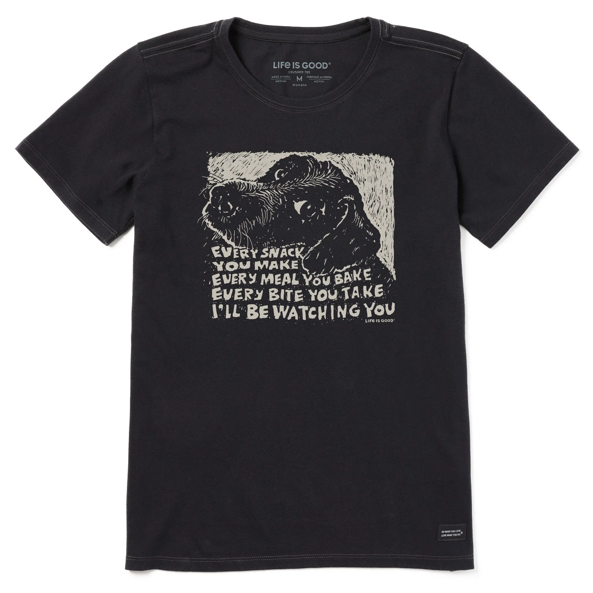 Women's Black Snack Dog Short Sleeve Tee Life is Good