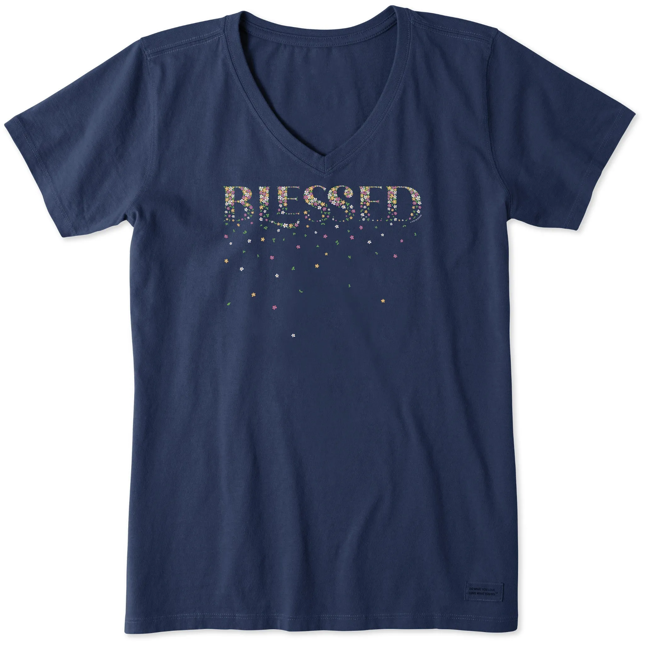 Women's Blessed Spring Flowers Short Sleeve Vee Life is Good