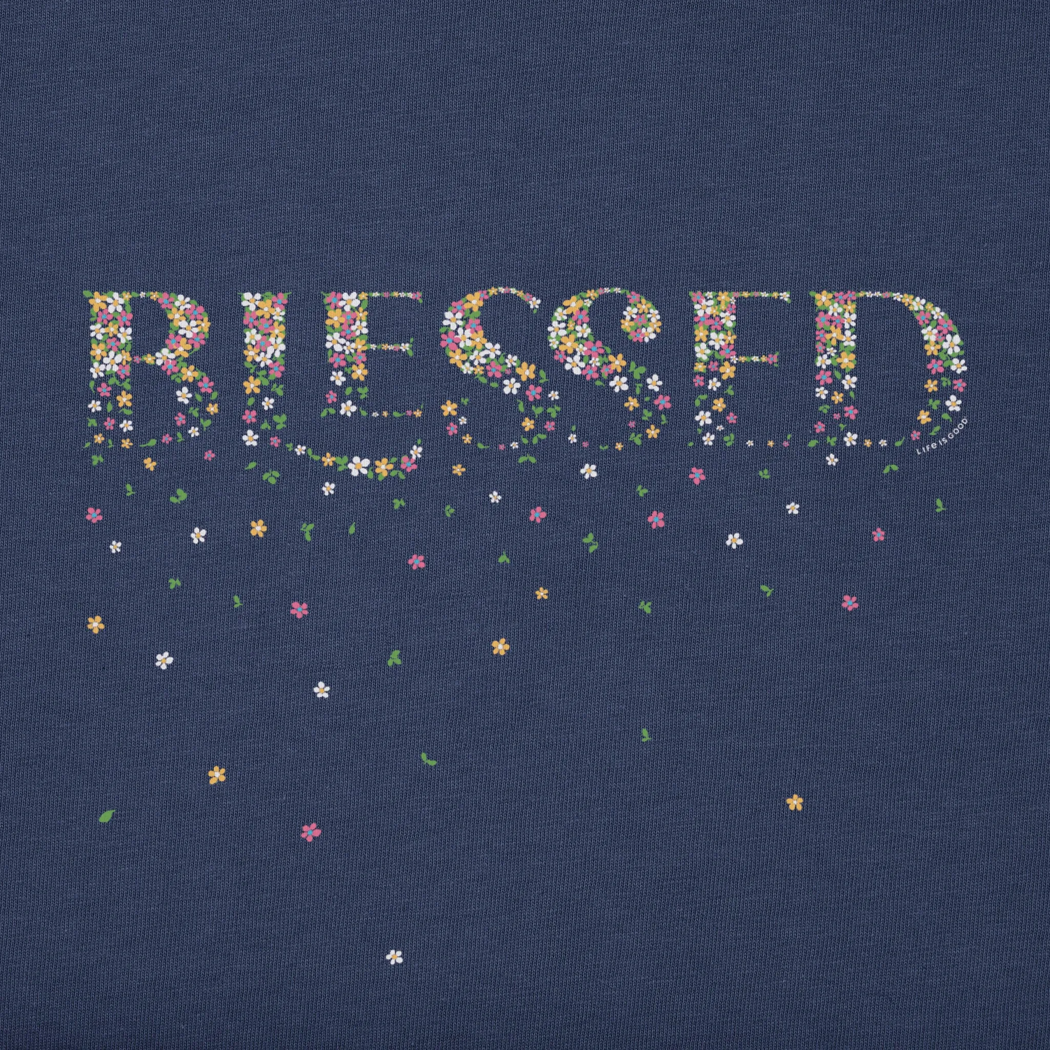 Women's Blessed Spring Flowers Short Sleeve Vee Life is Good