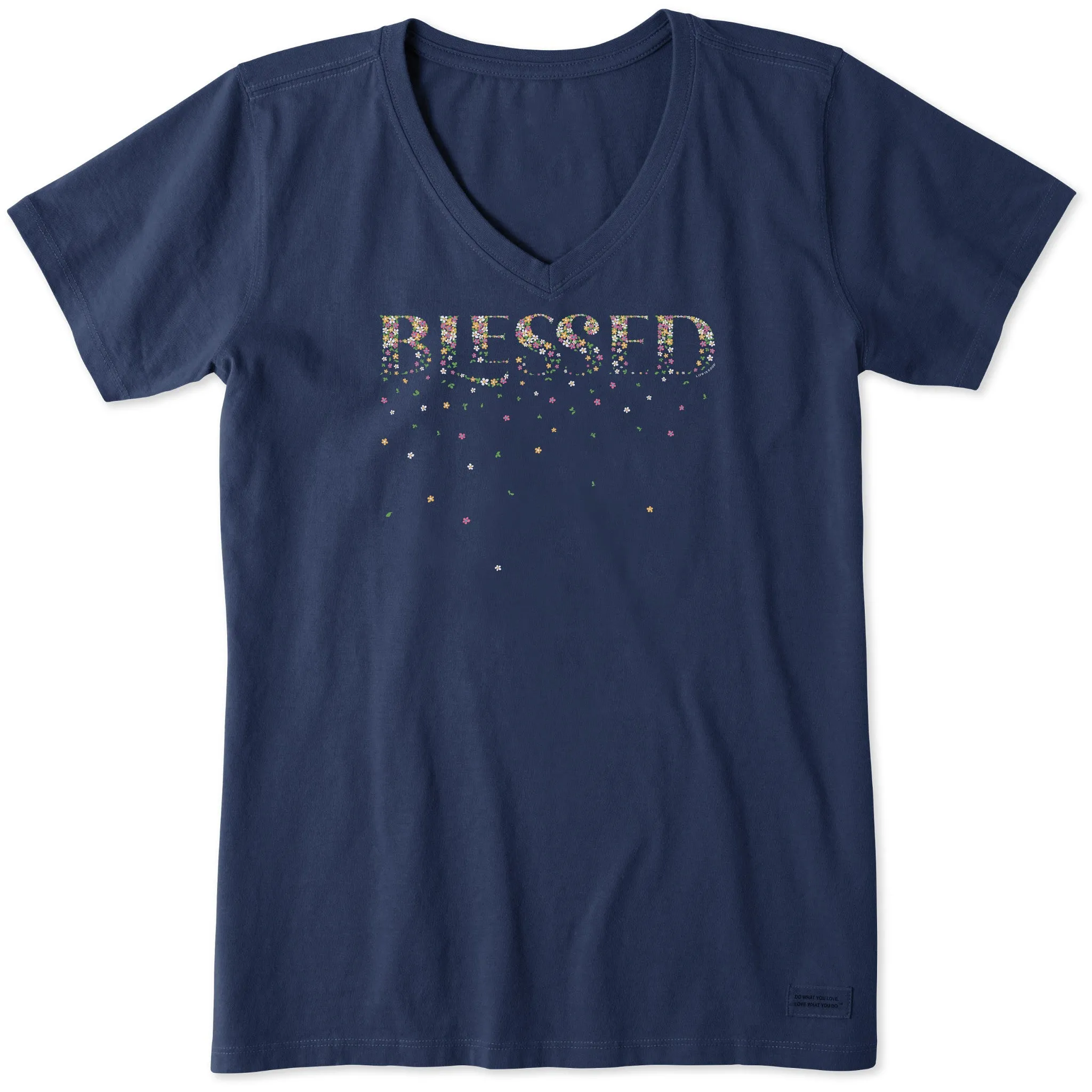 Women's Blessed Spring Flowers Short Sleeve Vee Life is Good