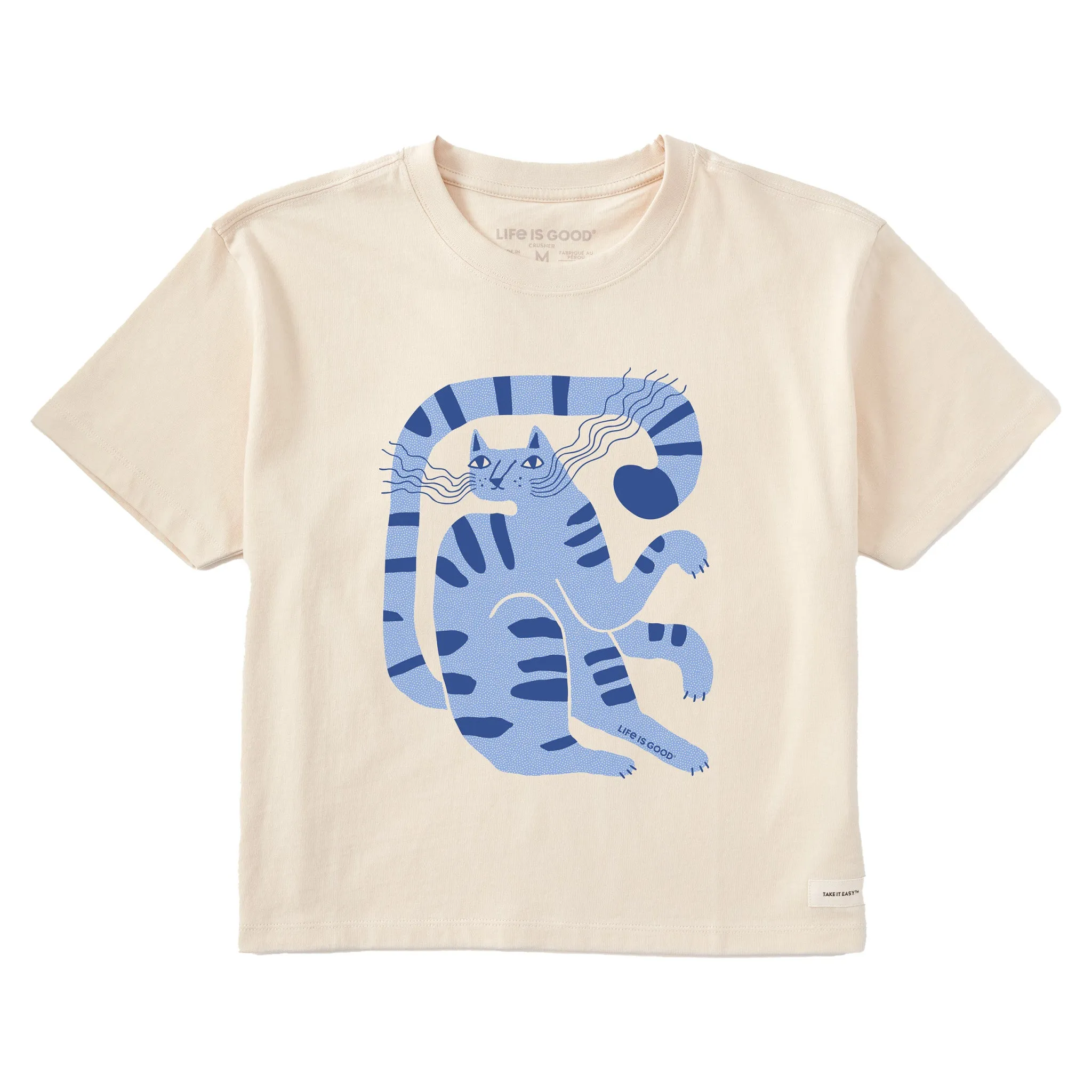 Women's Blue Cat Short Sleeve Crusher Boxy Tee Life is Good