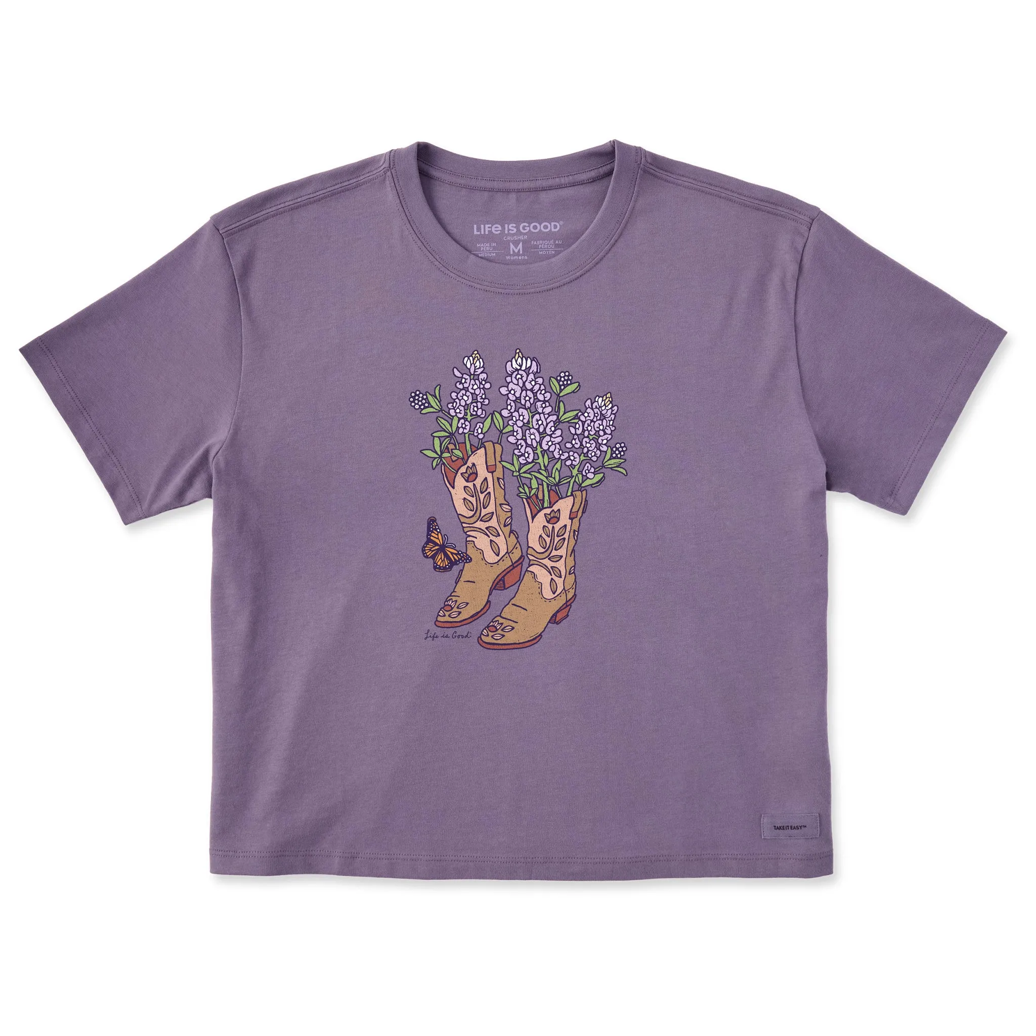 Women's Boots and Blue Bonnets Short Sleeve Crusher Boxy Tee Life is Good
