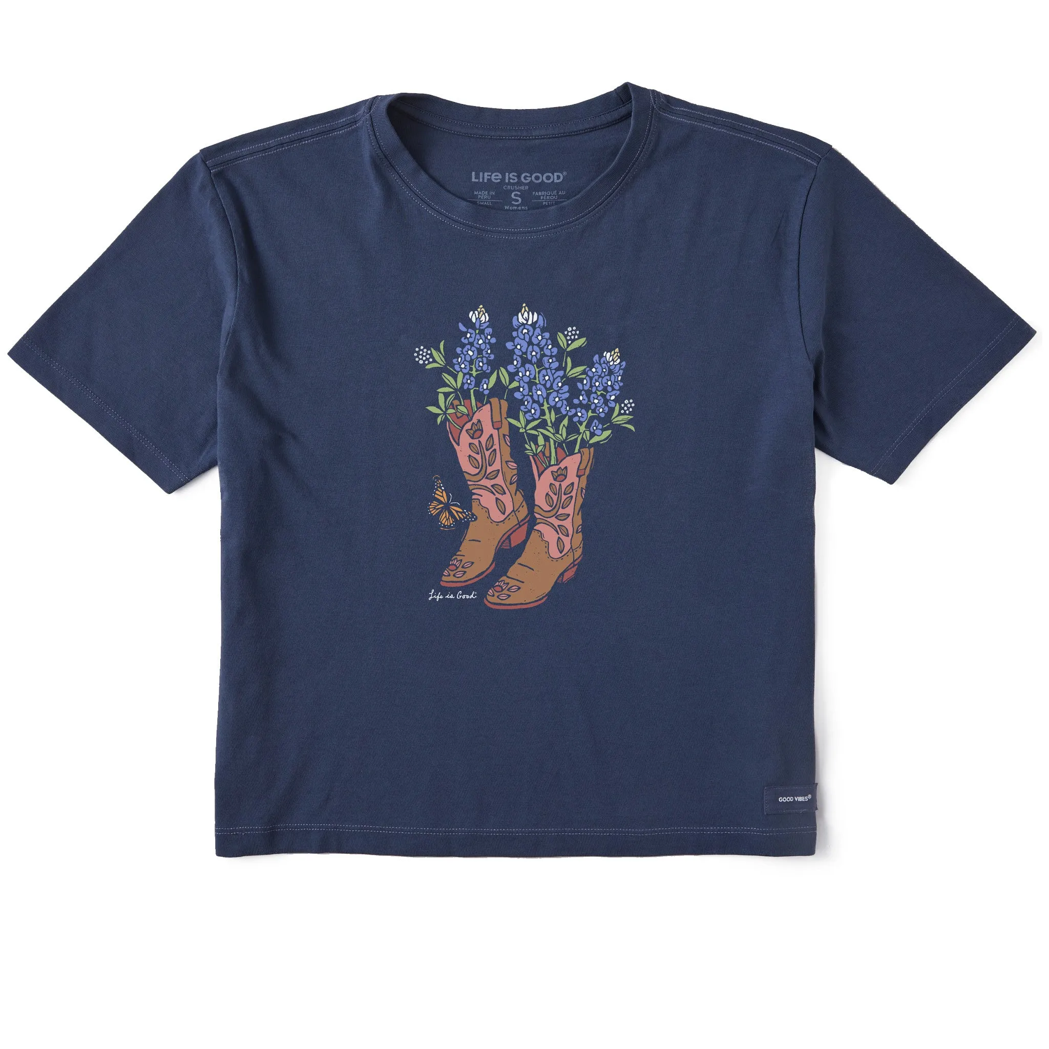 Women's Boots and Blue Bonnets Short Sleeve Crusher Boxy Tee Life is Good