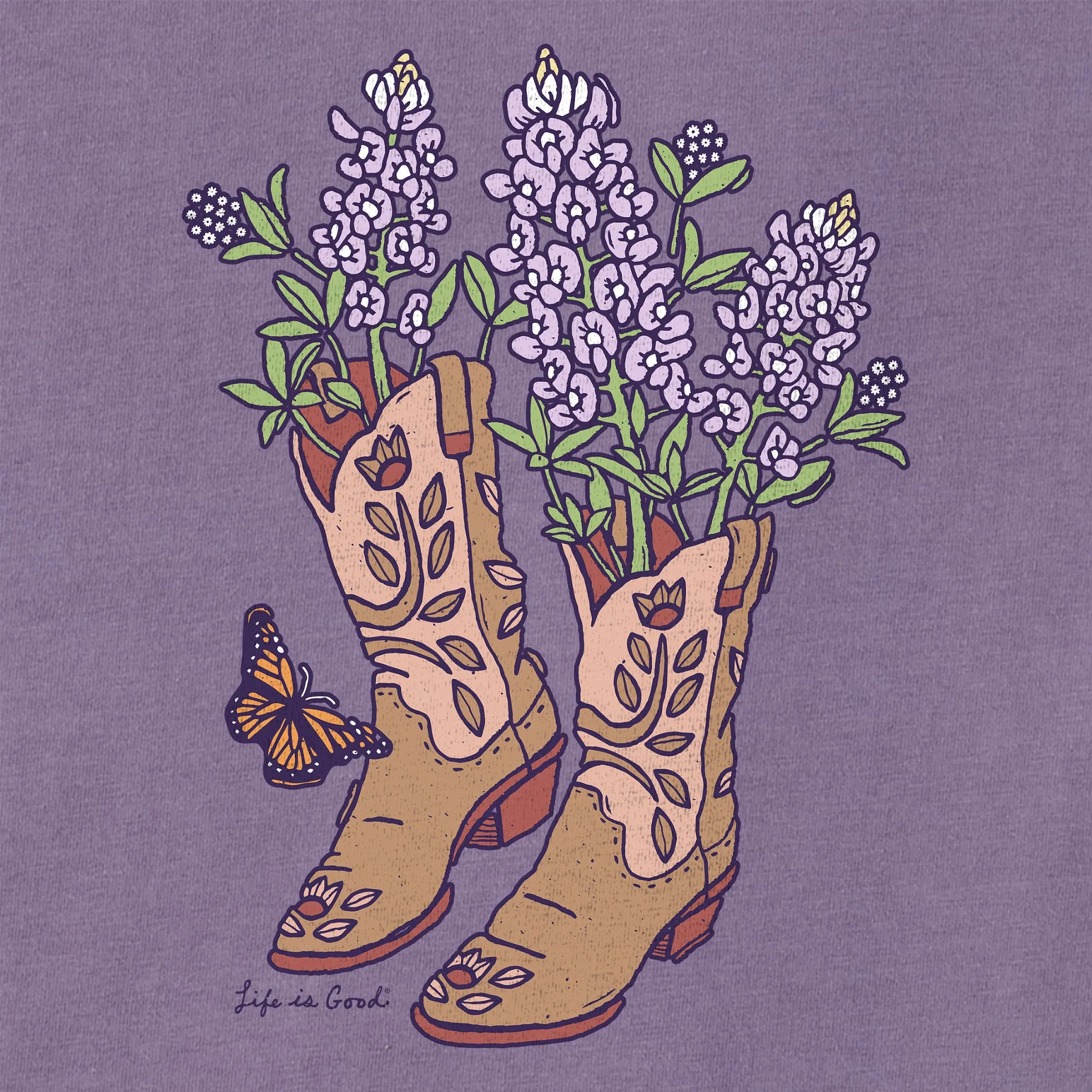 Women's Boots and Blue Bonnets Short Sleeve Crusher Boxy Tee Life is Good