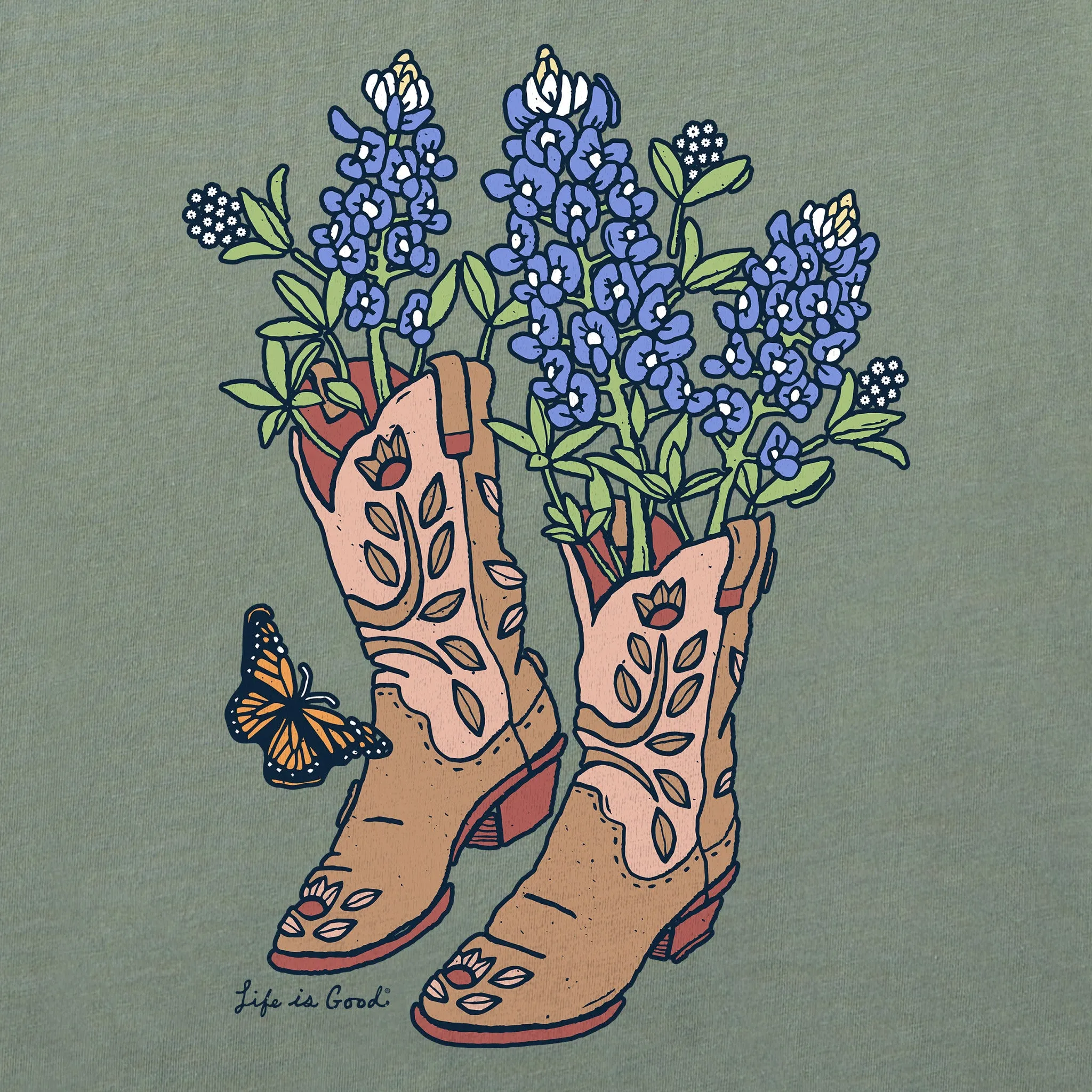 Women's Boots and Blue Bonnets Short Sleeve Tee Life is Good