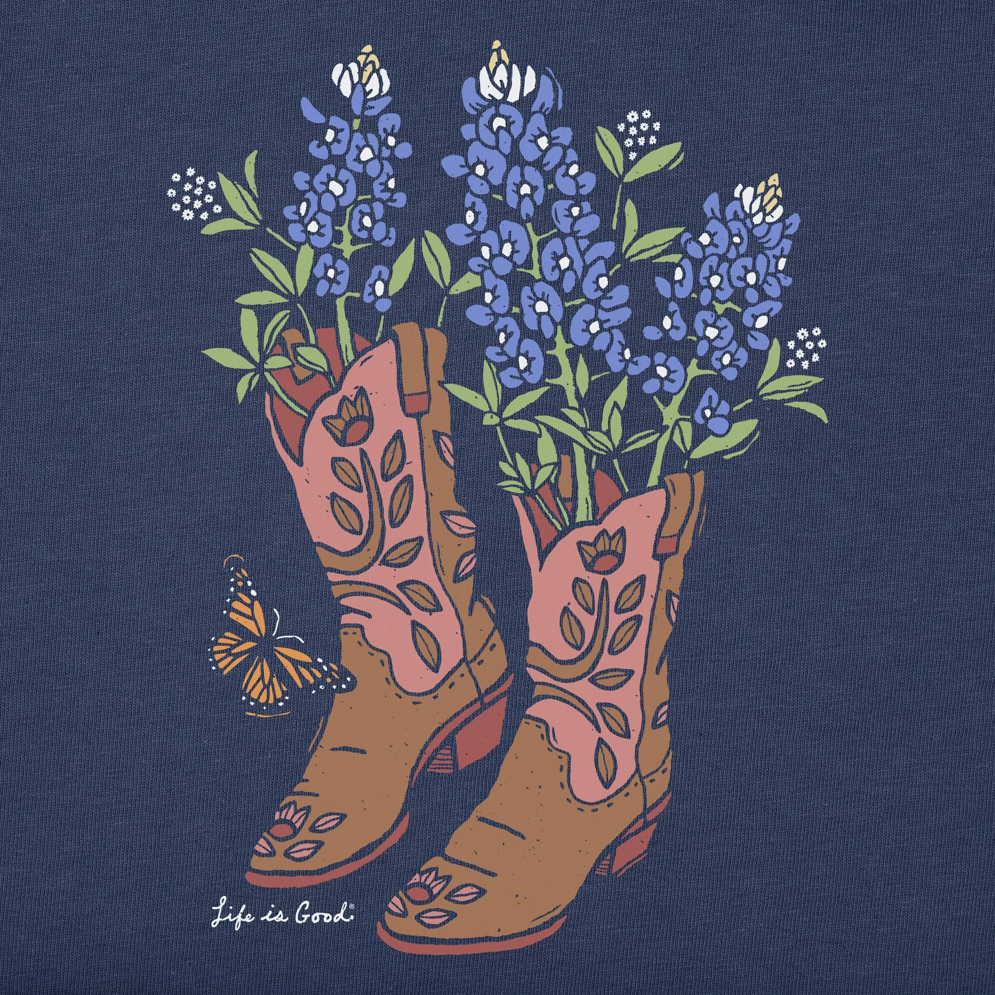 Women's Boots and Blue Bonnets Short Sleeve Tee Life is Good