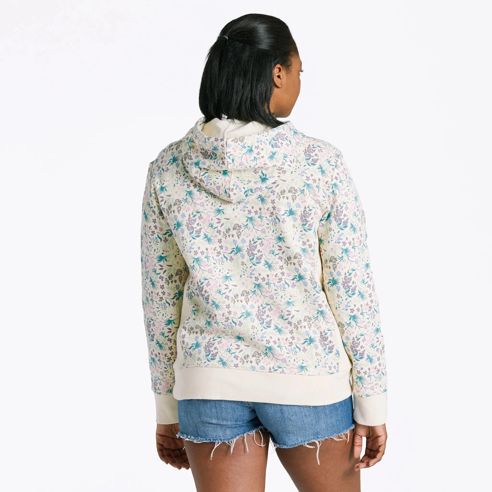 Women's Botanical Butterfly Pattern Simply True Fleece Hoodie Life is Good