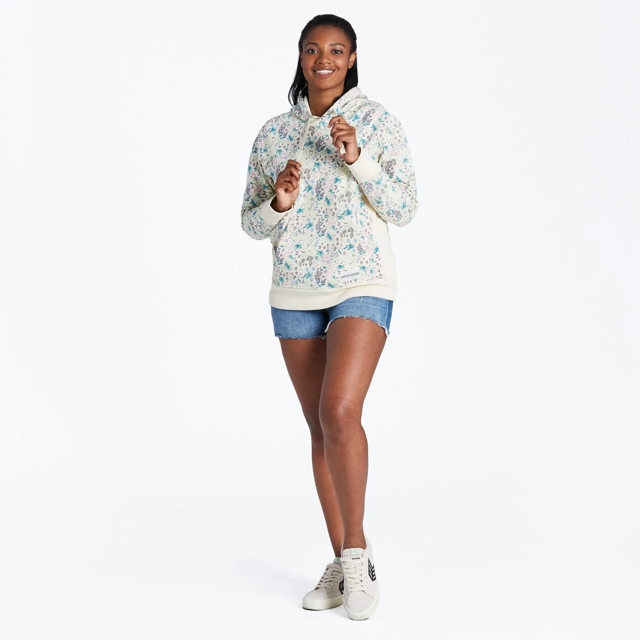 Women's Botanical Butterfly Pattern Simply True Fleece Hoodie Life is Good