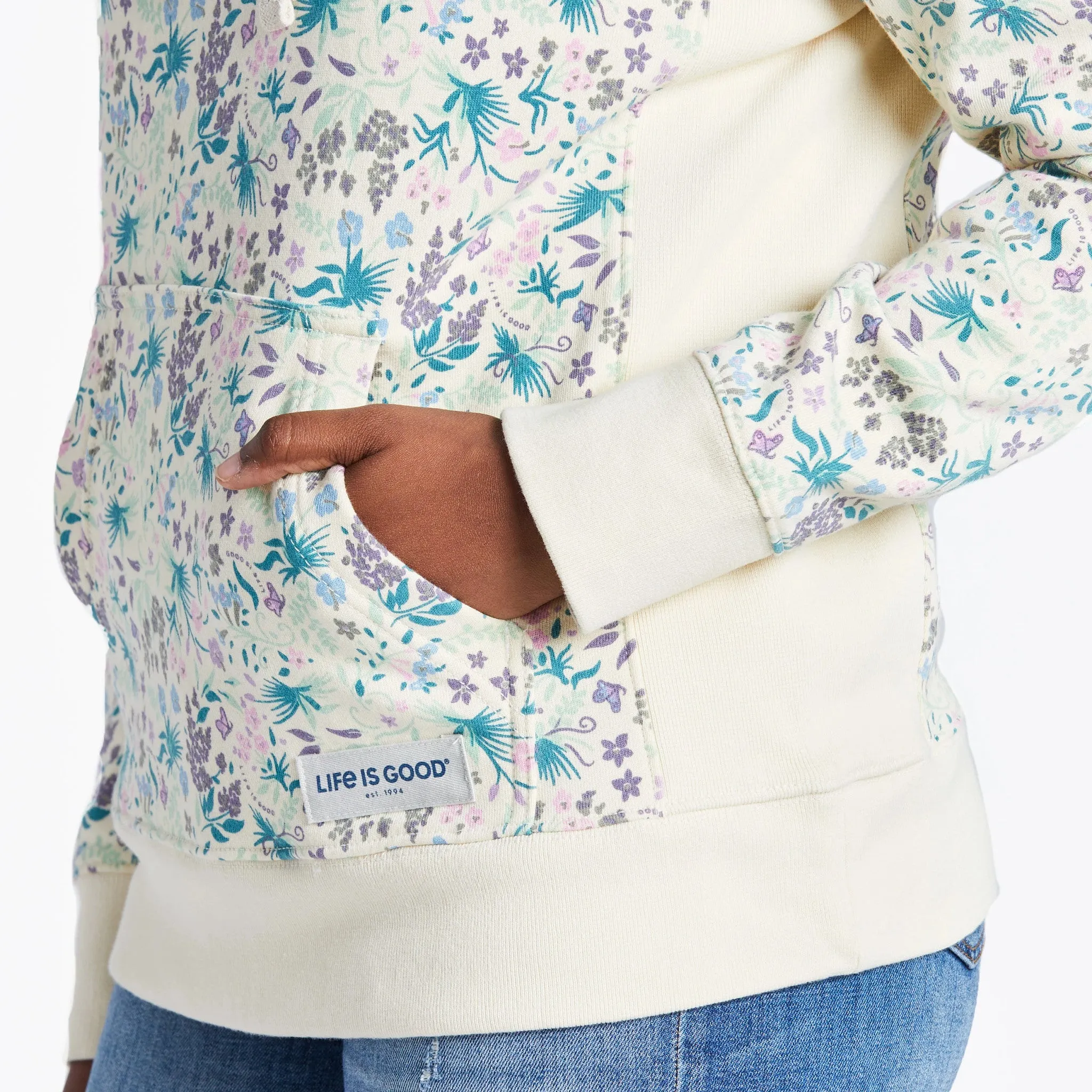 Women's Botanical Butterfly Pattern Simply True Fleece Hoodie Life is Good