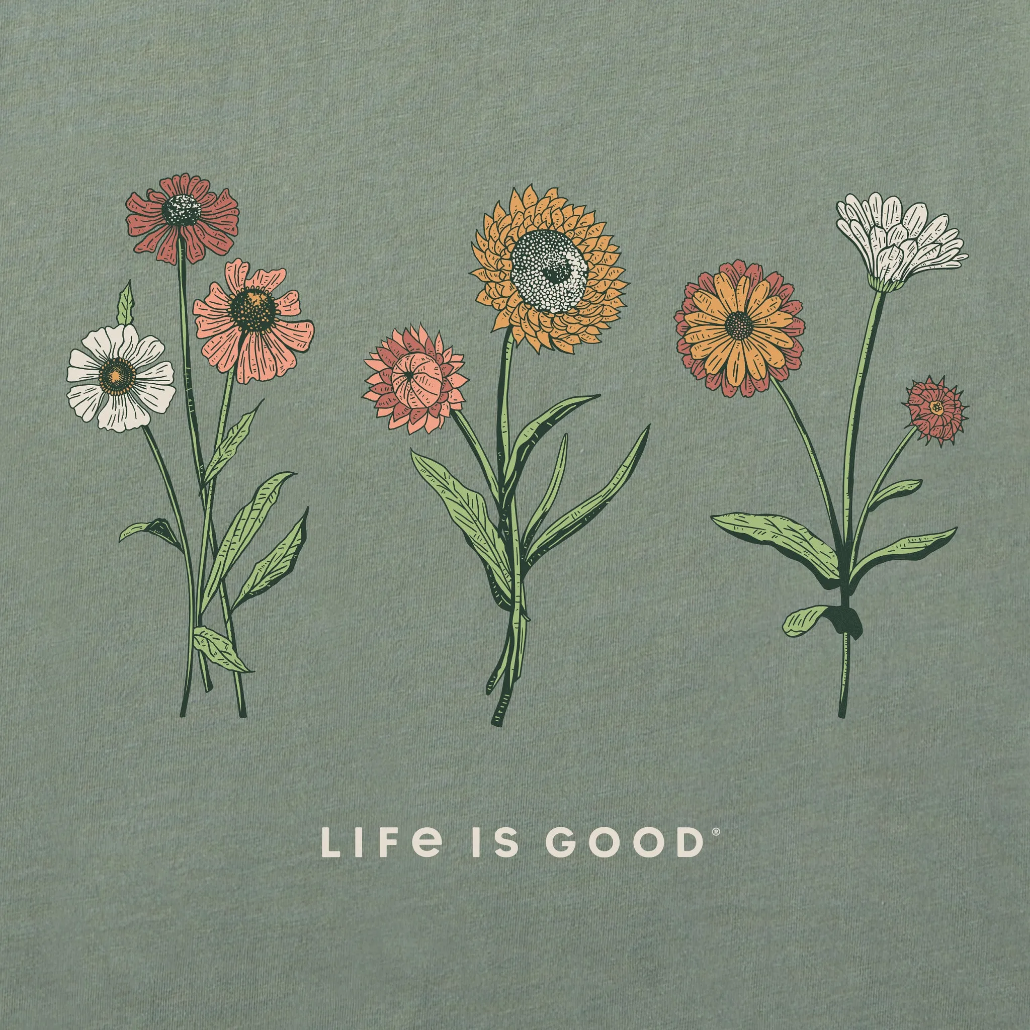 Women's Botanical Flowers Long Sleeve Crusher Tee Life is Good