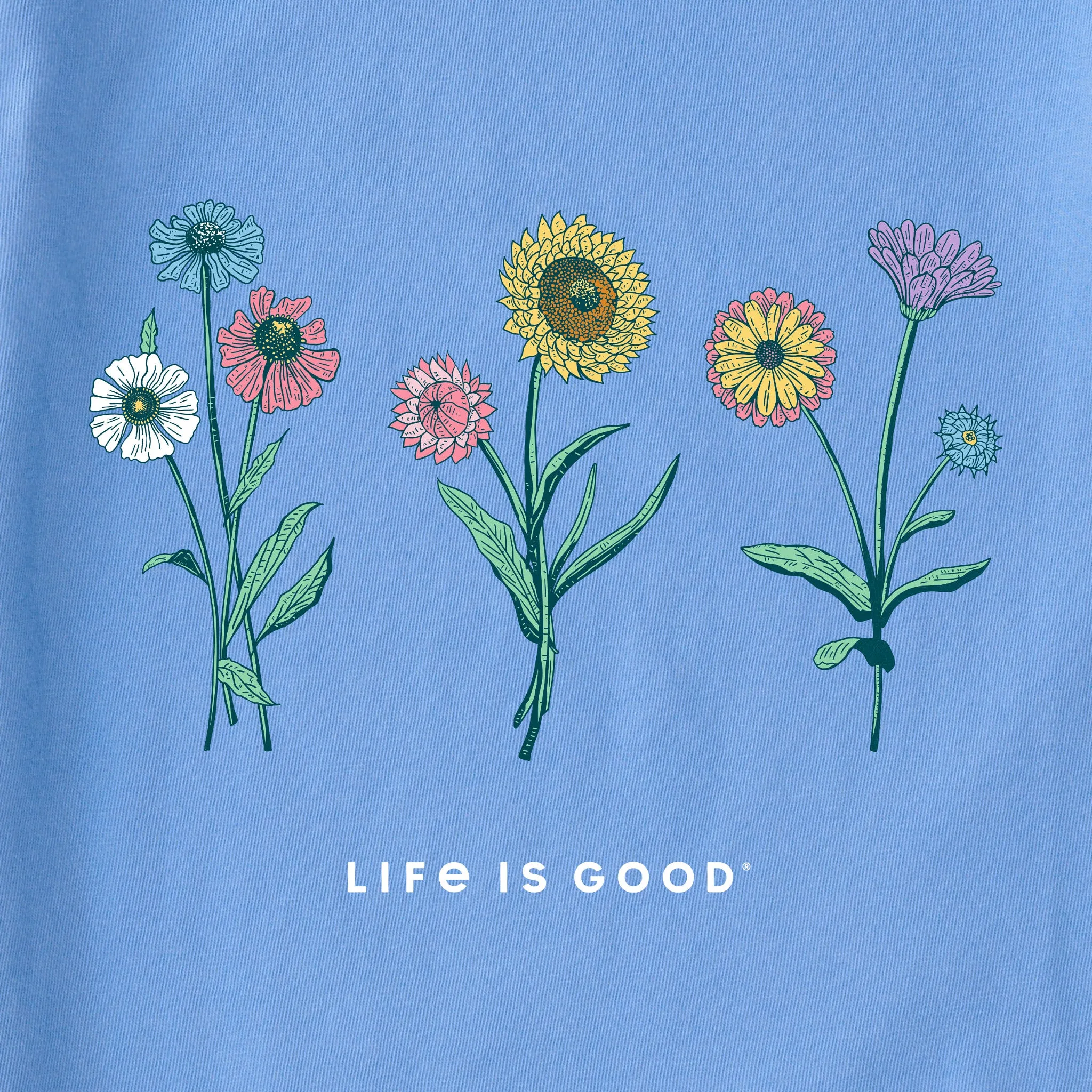 Women's Botanical Flowers Long Sleeve Crusher Vee Life is Good