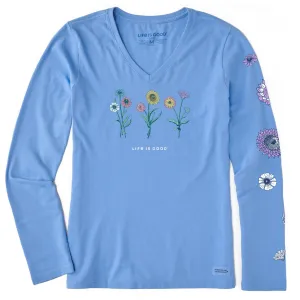 Women's Botanical Flowers Long Sleeve Crusher Vee Life is Good