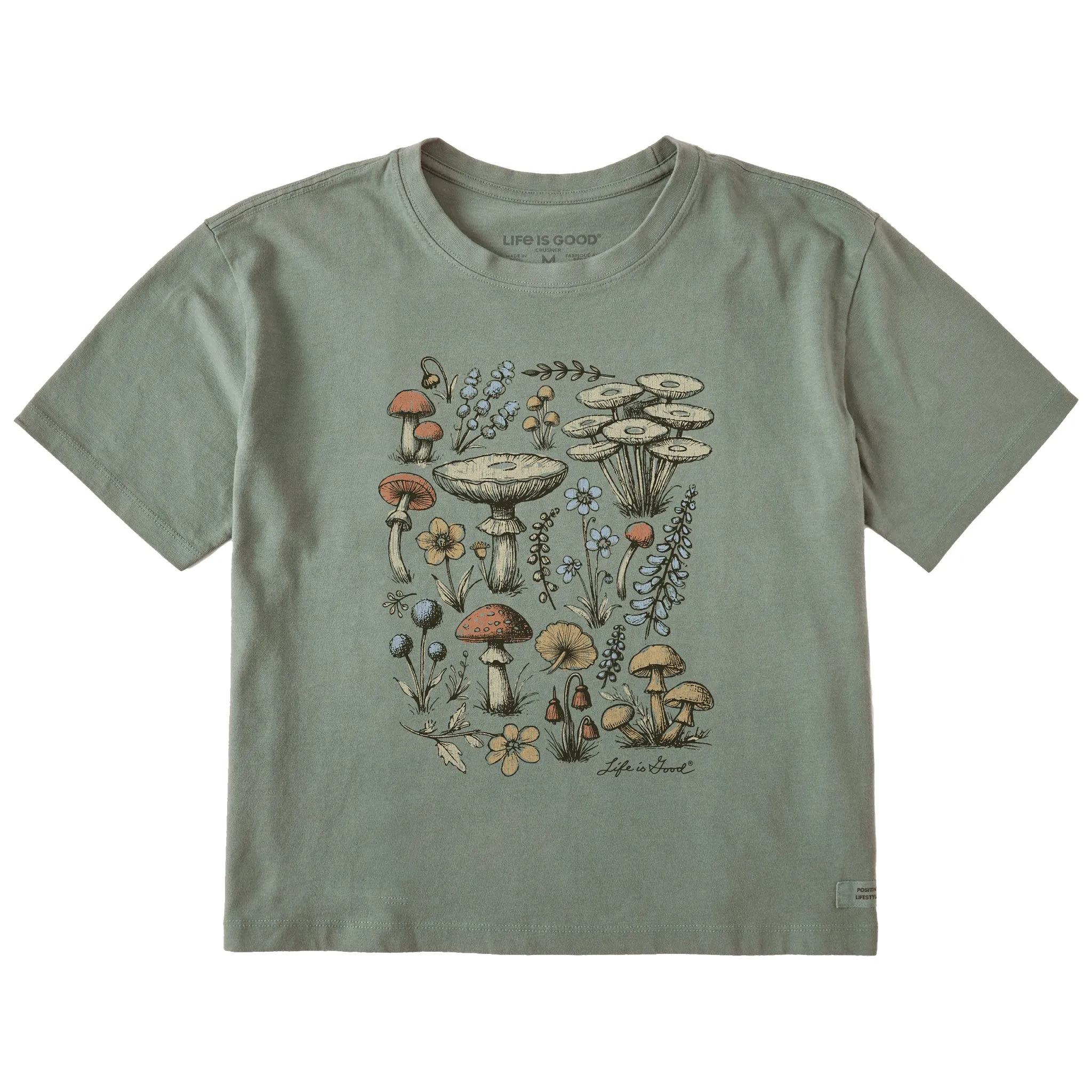 Women's Botanical Shrooms & Wildflowers Short Sleeve Crusher Boxy Tee Life is Good